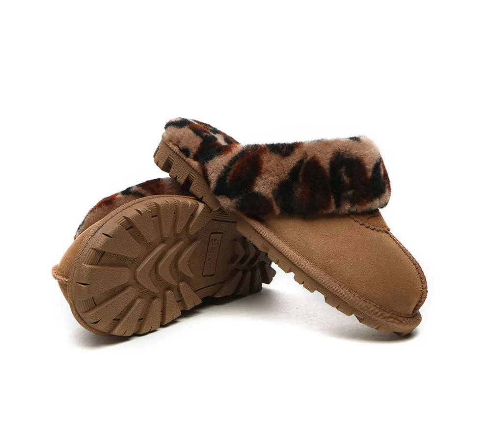 AUSTRALIAN SHEPHERD® UGG Slippers Women Double Face Sheepskin Wool Leopard Print
