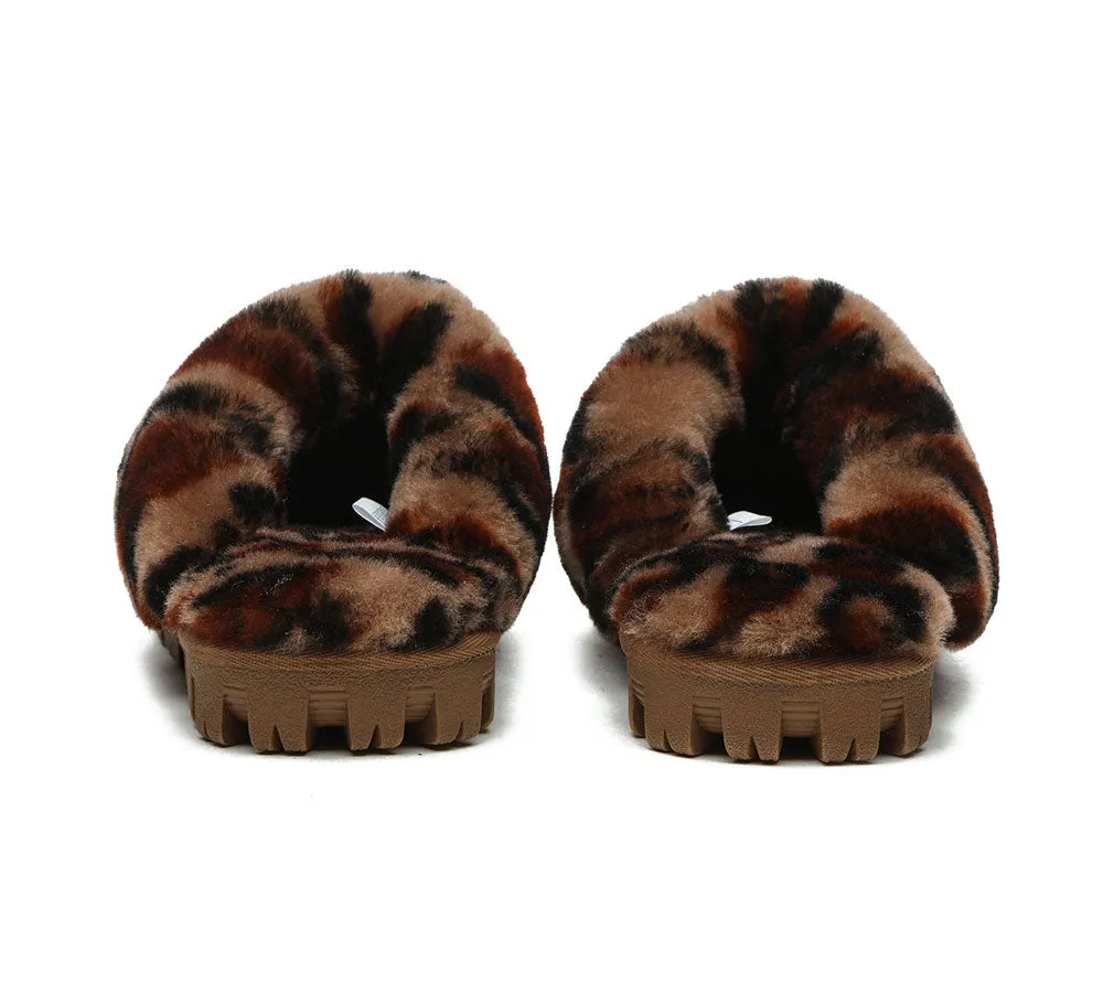 AUSTRALIAN SHEPHERD® UGG Slippers Women Double Face Sheepskin Wool Leopard Print