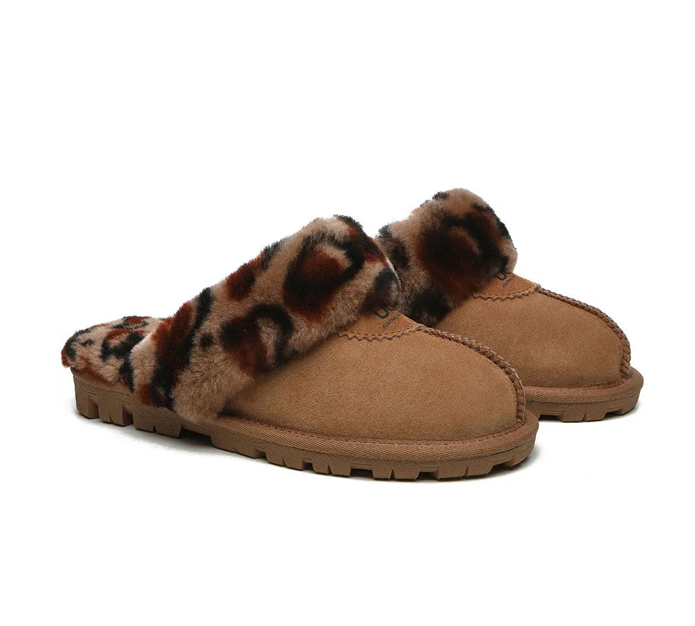 AUSTRALIAN SHEPHERD® UGG Slippers Women Double Face Sheepskin Wool Leopard Print
