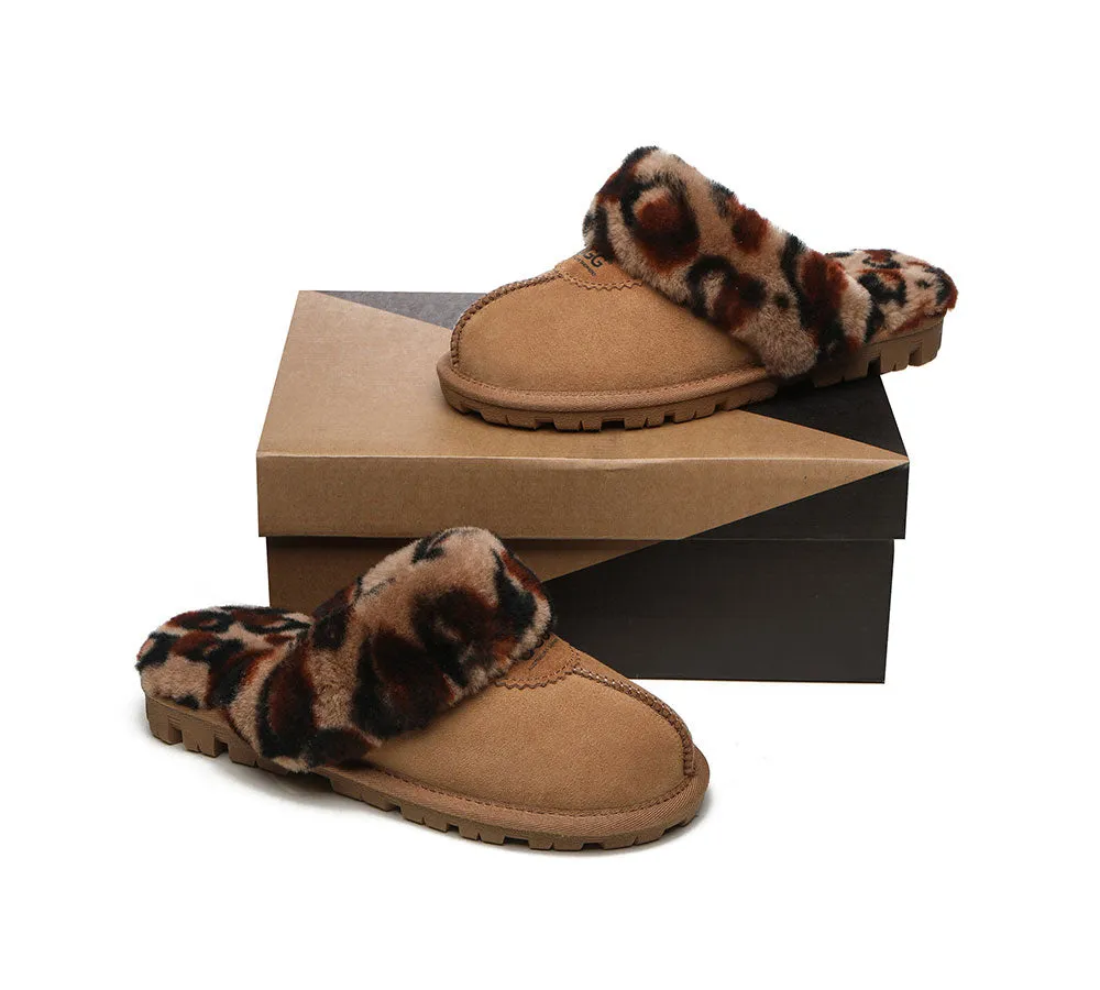 AUSTRALIAN SHEPHERD® UGG Slippers Women Double Face Sheepskin Wool Leopard Print