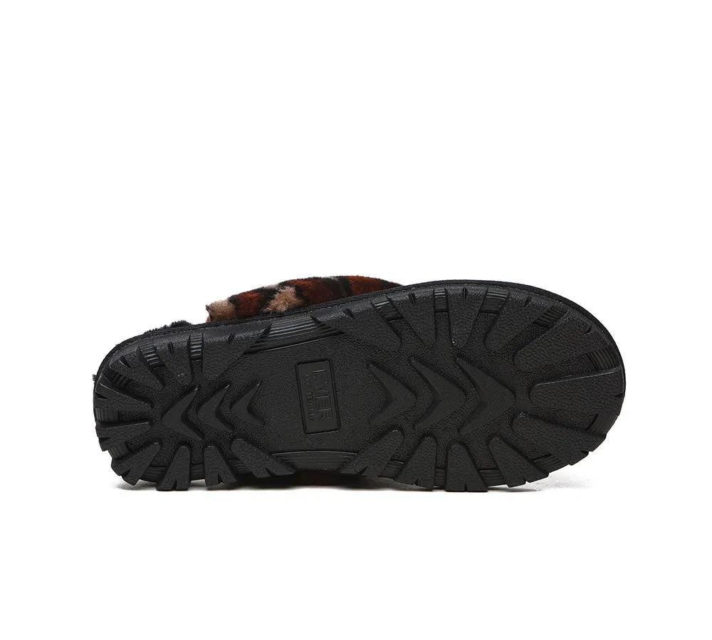 AUSTRALIAN SHEPHERD® UGG Slippers Women Double Face Sheepskin Wool Leopard Print