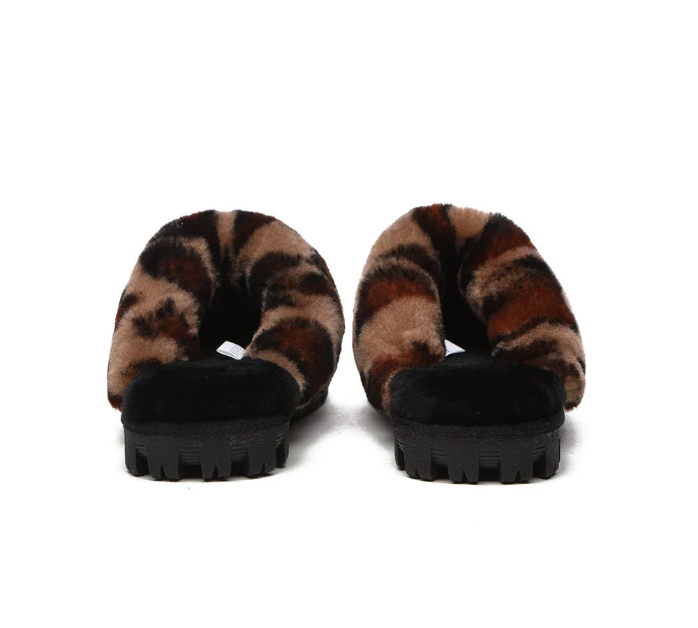 AUSTRALIAN SHEPHERD® UGG Slippers Women Double Face Sheepskin Wool Leopard Print