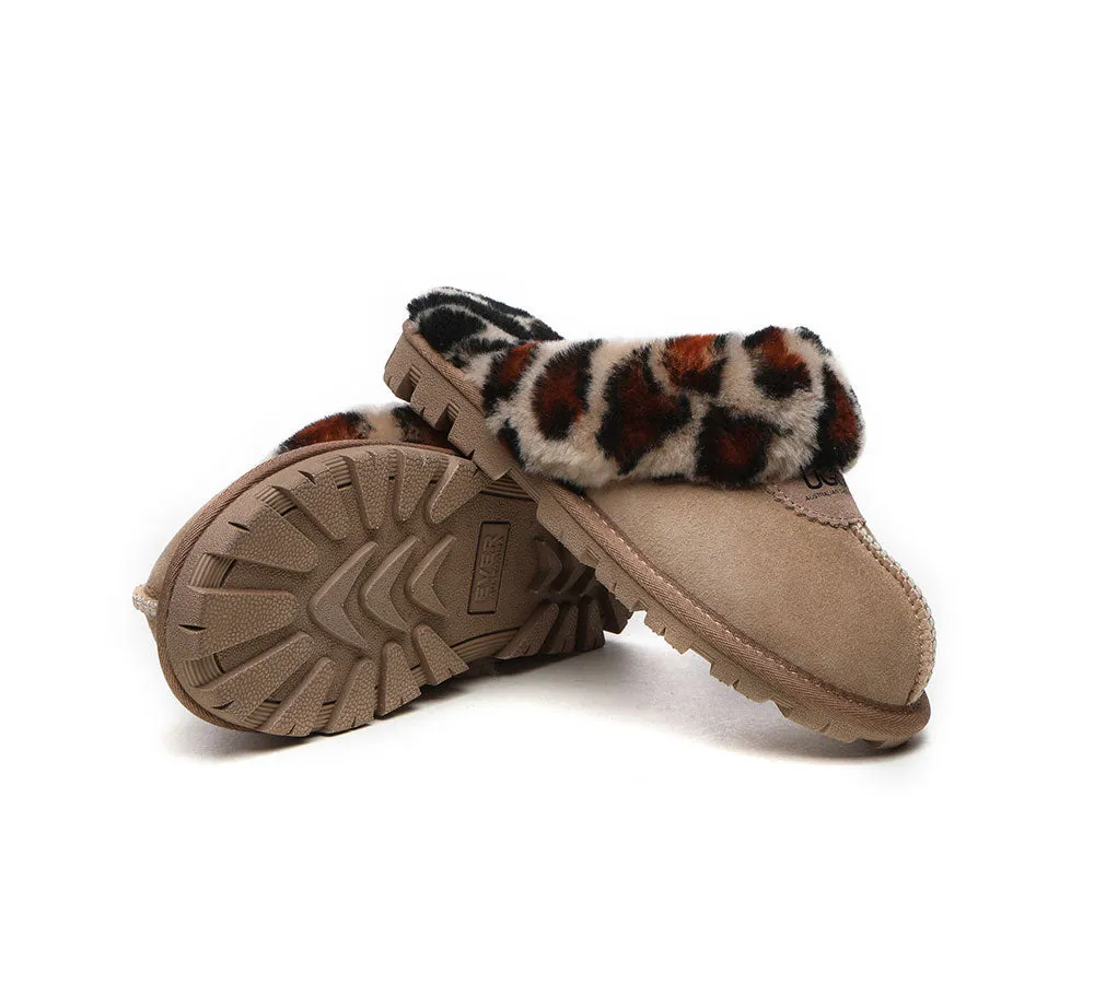 AUSTRALIAN SHEPHERD® UGG Slippers Women Double Face Sheepskin Wool Leopard Print