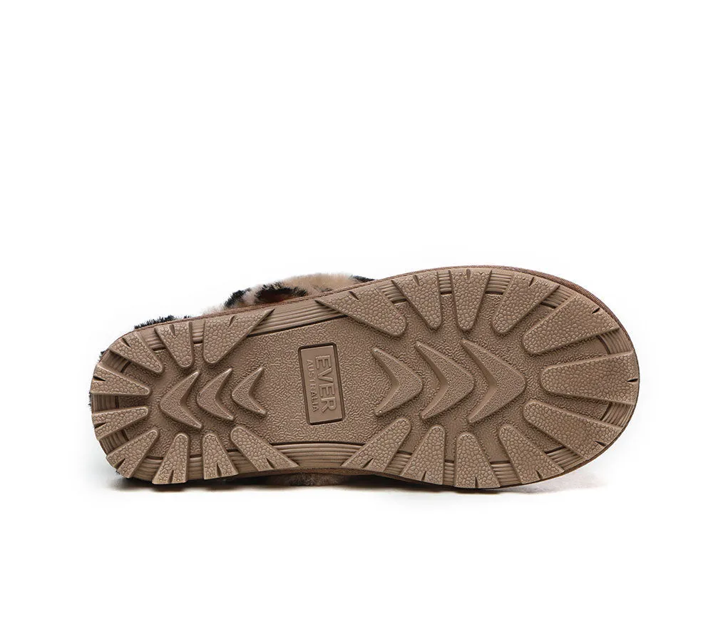 AUSTRALIAN SHEPHERD® UGG Slippers Women Double Face Sheepskin Wool Leopard Print