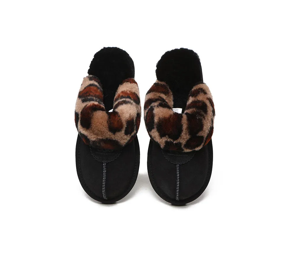AUSTRALIAN SHEPHERD® UGG Slippers Women Double Face Sheepskin Wool Leopard Print