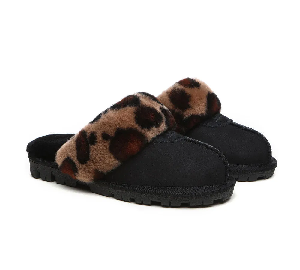 AUSTRALIAN SHEPHERD® UGG Slippers Women Double Face Sheepskin Wool Leopard Print
