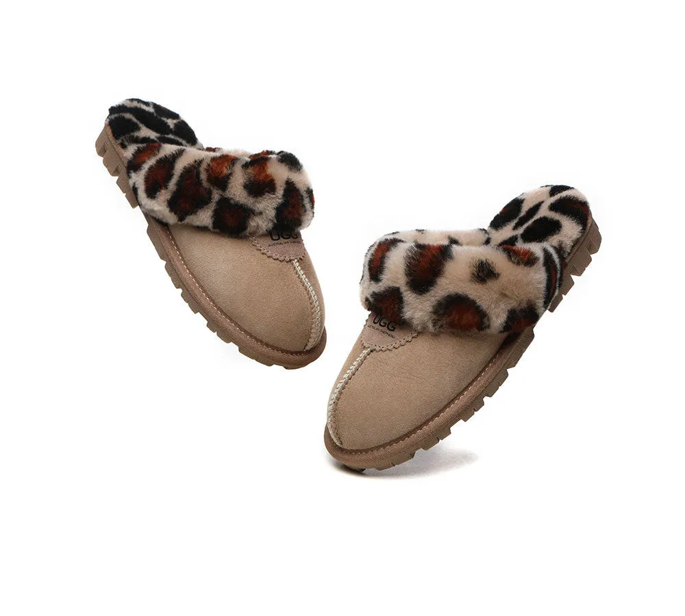 AUSTRALIAN SHEPHERD® UGG Slippers Women Double Face Sheepskin Wool Leopard Print