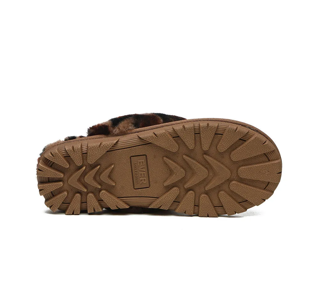 AUSTRALIAN SHEPHERD® UGG Slippers Women Double Face Sheepskin Wool Leopard Print