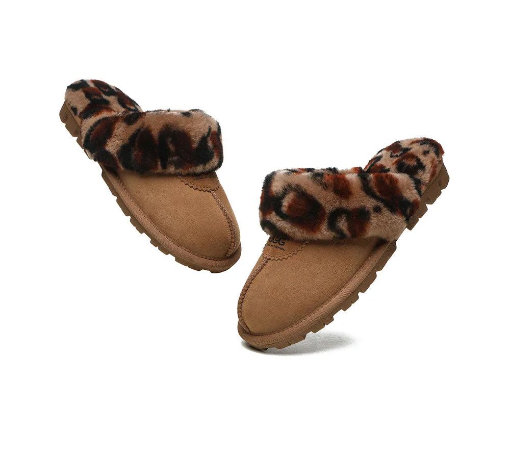 AUSTRALIAN SHEPHERD® UGG Slippers Women Double Face Sheepskin Wool Leopard Print