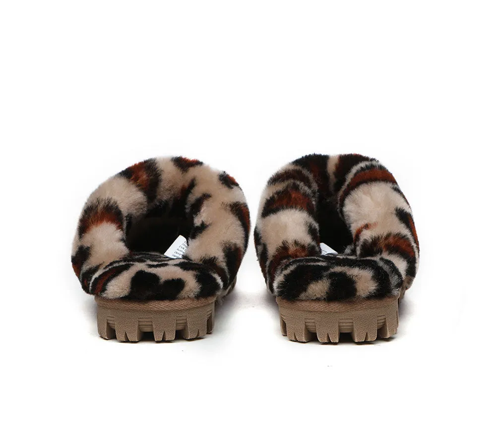 AUSTRALIAN SHEPHERD® UGG Slippers Women Double Face Sheepskin Wool Leopard Print