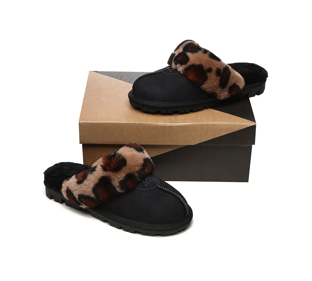 AUSTRALIAN SHEPHERD® UGG Slippers Women Double Face Sheepskin Wool Leopard Print