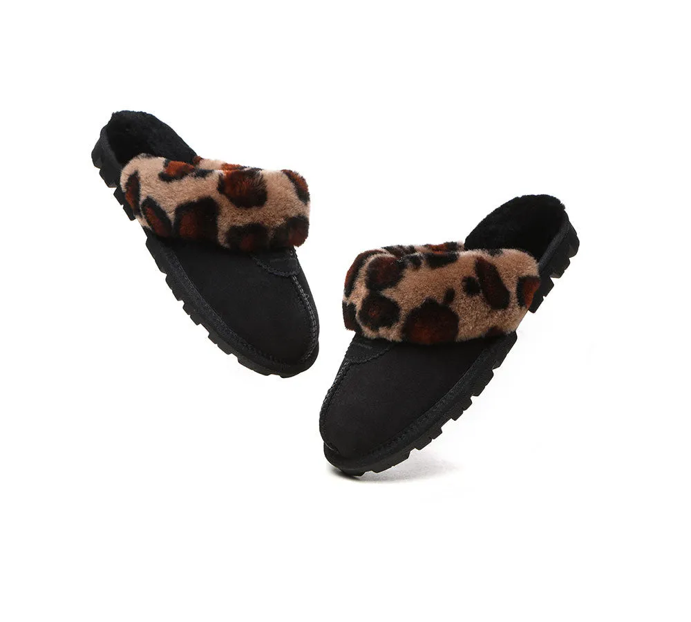 AUSTRALIAN SHEPHERD® UGG Slippers Women Double Face Sheepskin Wool Leopard Print