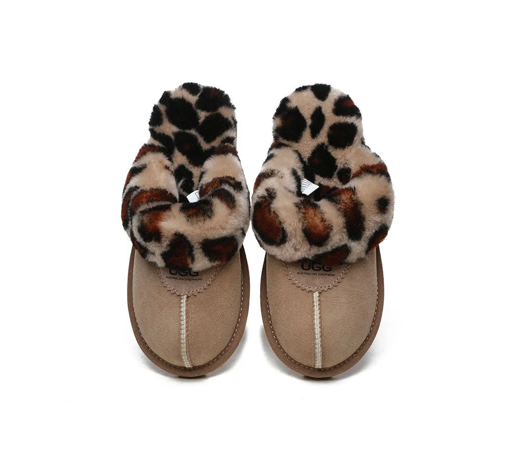 AUSTRALIAN SHEPHERD® UGG Slippers Women Double Face Sheepskin Wool Leopard Print