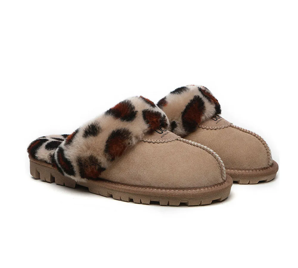 AUSTRALIAN SHEPHERD® UGG Slippers Women Double Face Sheepskin Wool Leopard Print