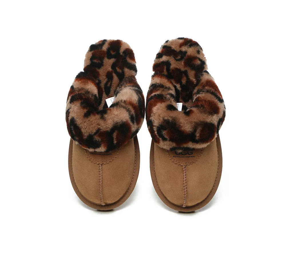 AUSTRALIAN SHEPHERD® UGG Slippers Women Double Face Sheepskin Wool Leopard Print