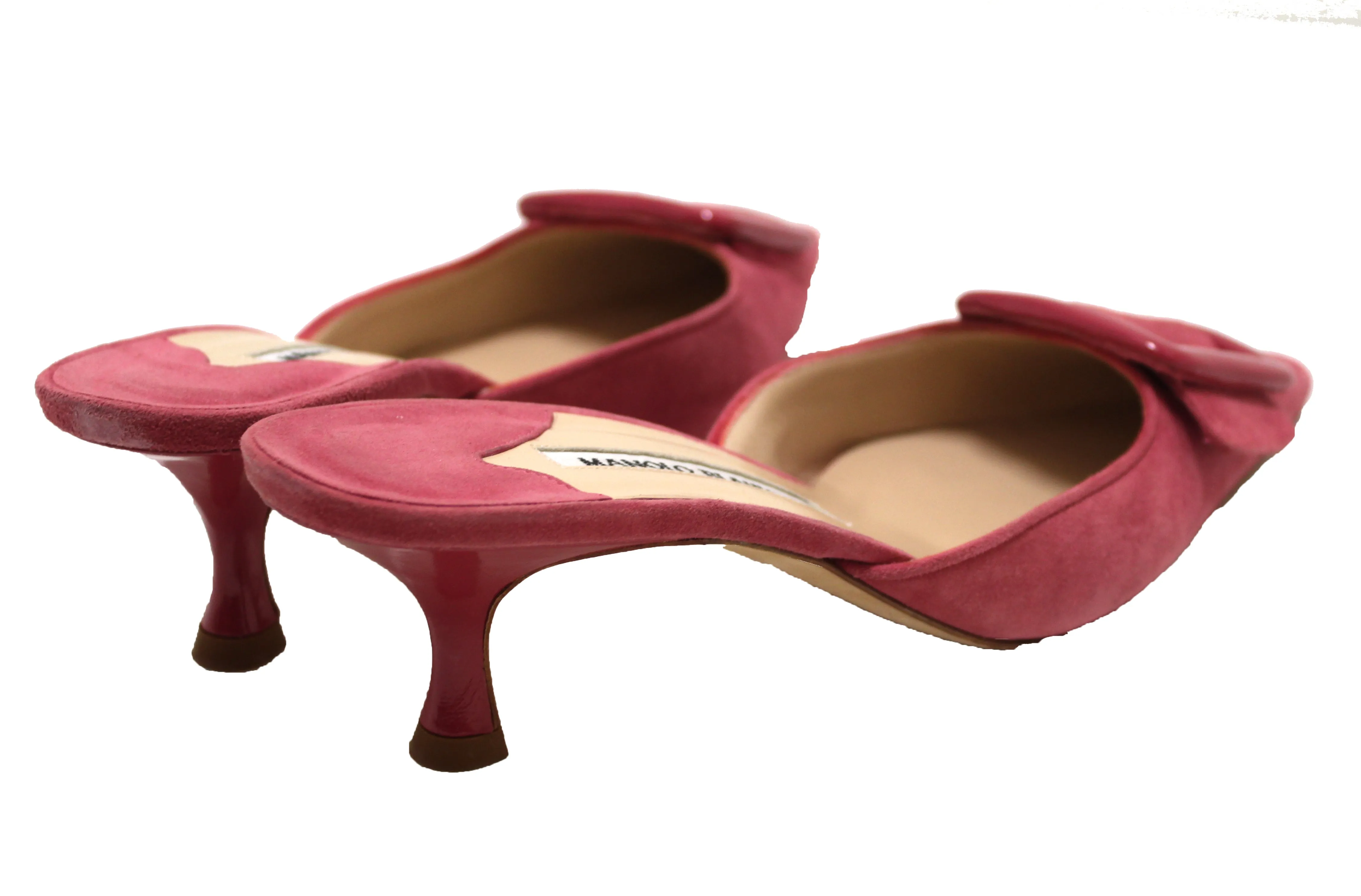 Authentic New Manolo Blahnik Pink Suede Leather Maysale Mules Shoes Size 40