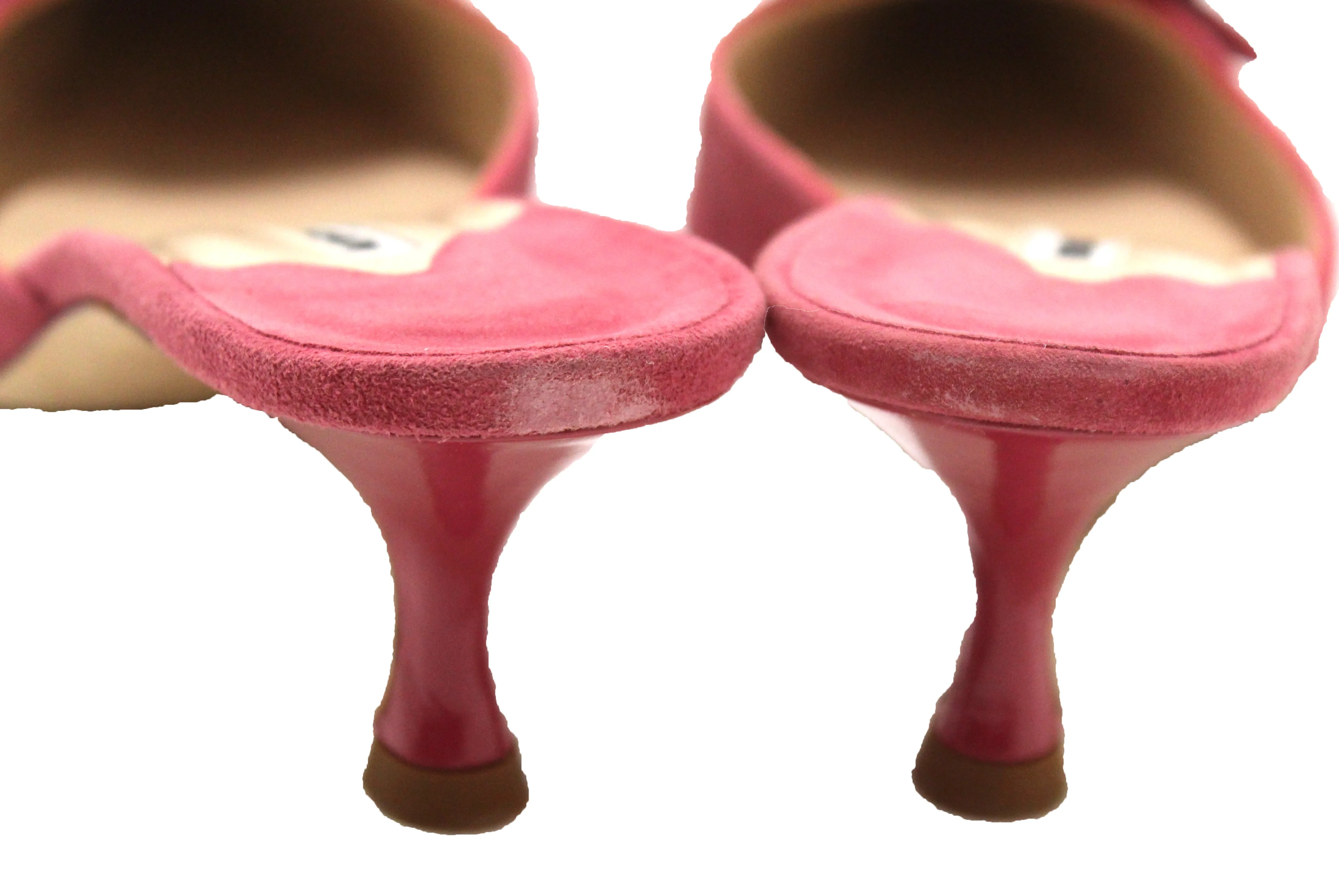 Authentic New Manolo Blahnik Pink Suede Leather Maysale Mules Shoes Size 40