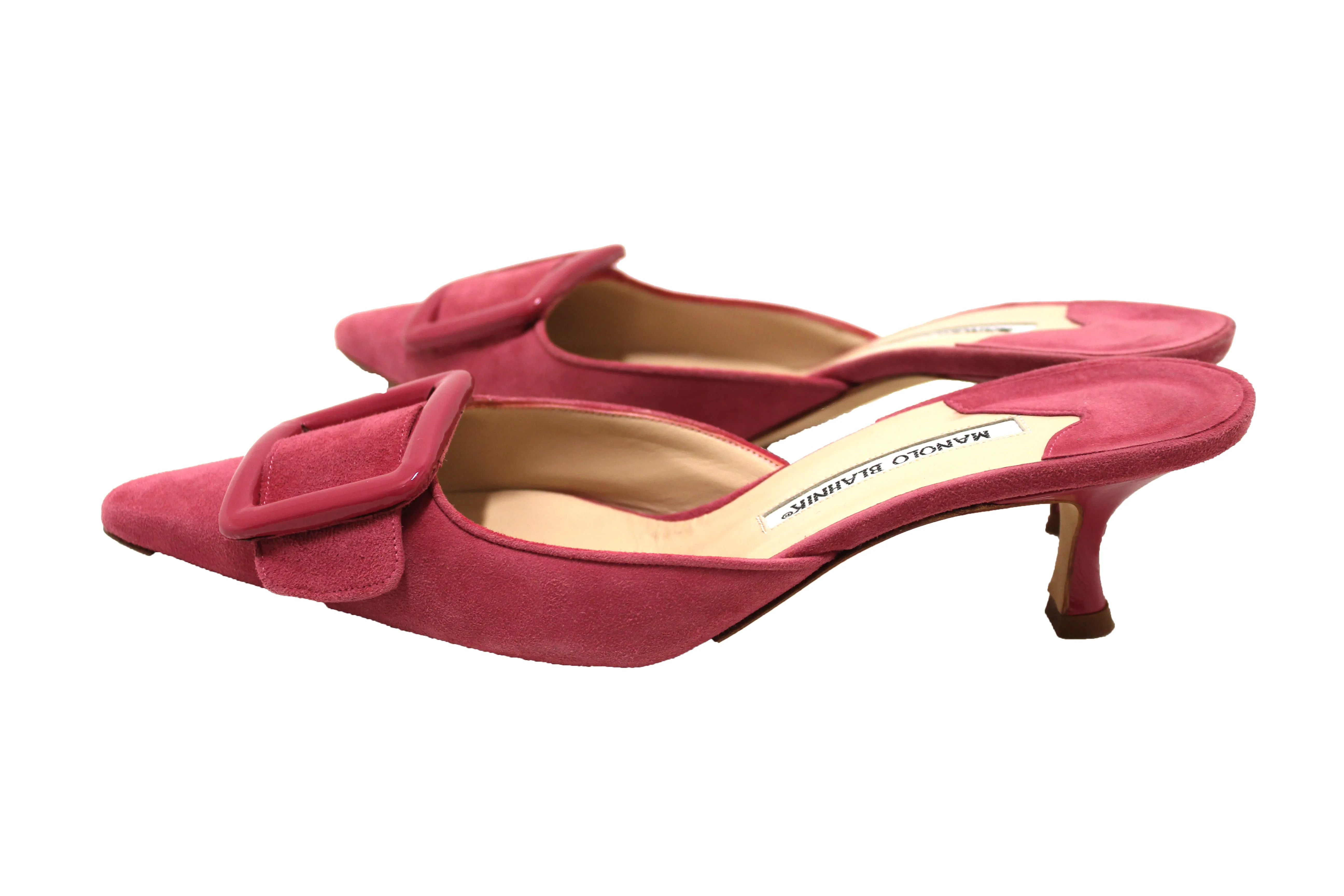 Authentic New Manolo Blahnik Pink Suede Leather Maysale Mules Shoes Size 40
