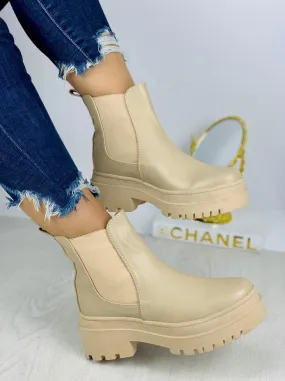 Beige Chunky Sole Chelsea Boots