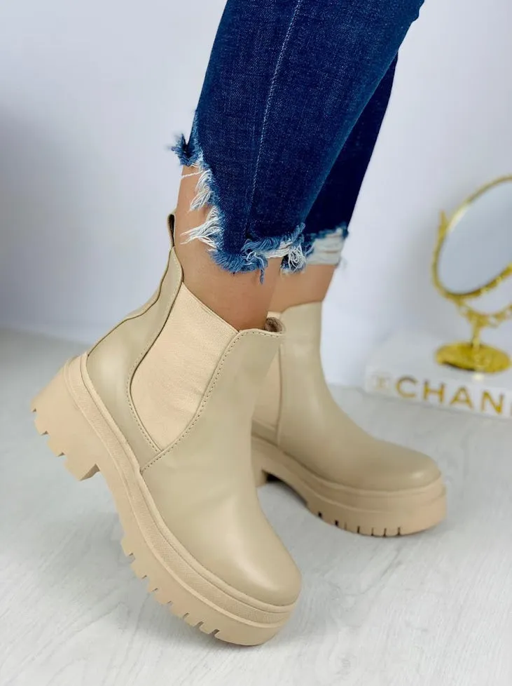 Beige Chunky Sole Chelsea Boots