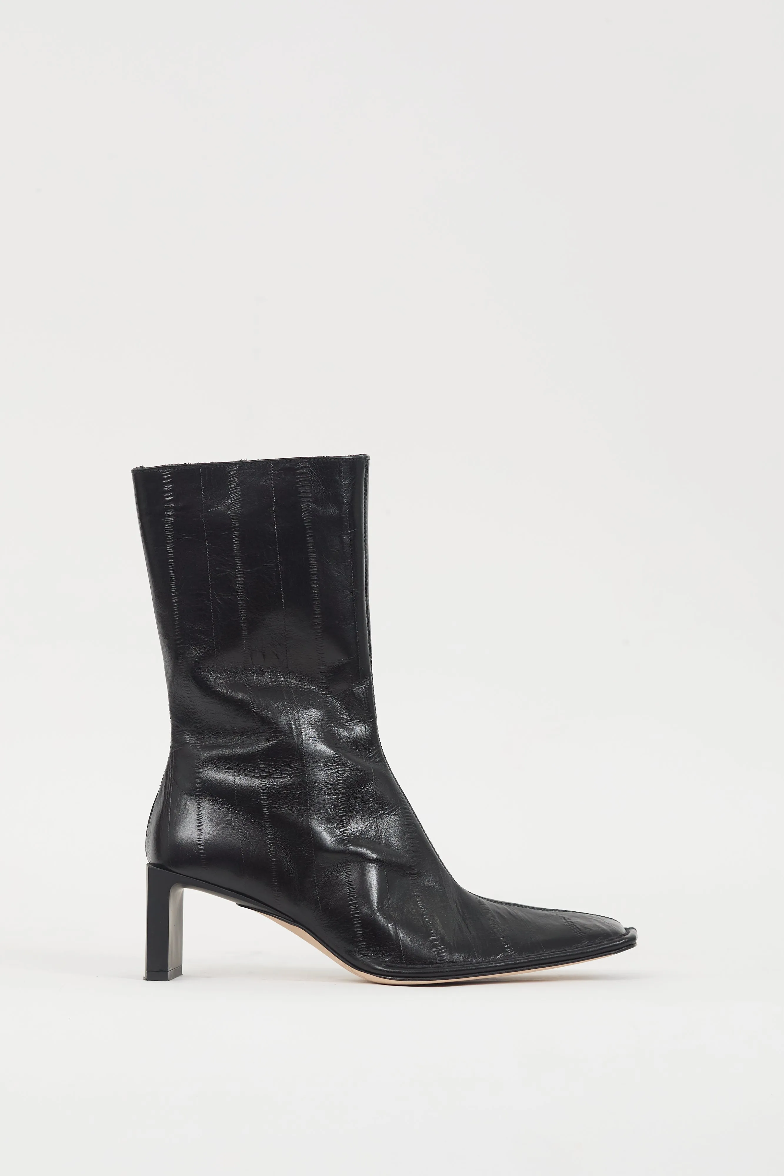 Black Leather Anitha Textured Boot