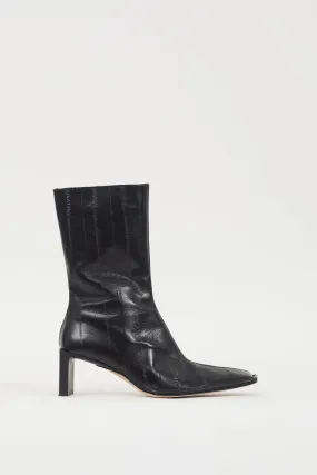 Black Leather Anitha Textured Boot