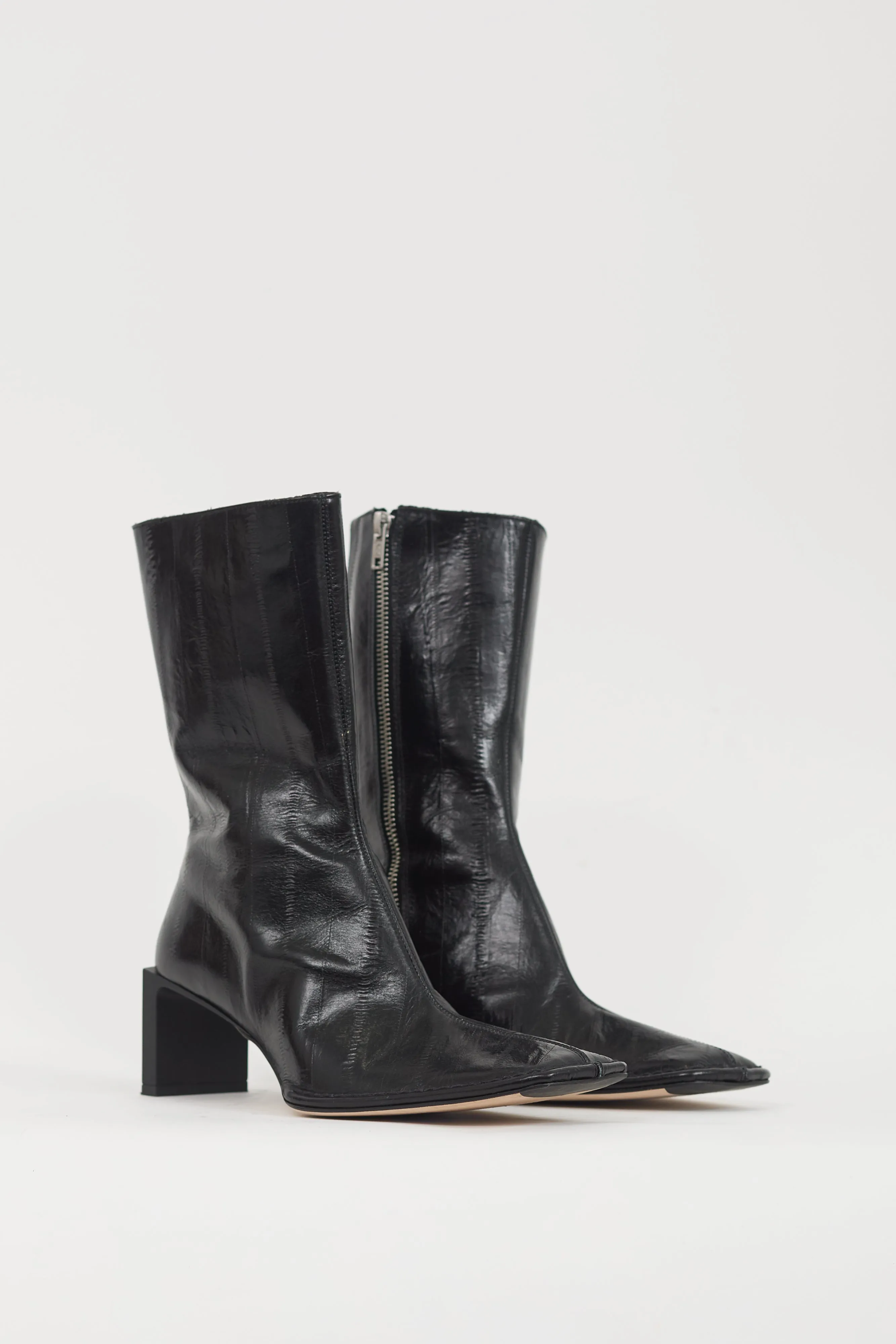 Black Leather Anitha Textured Boot