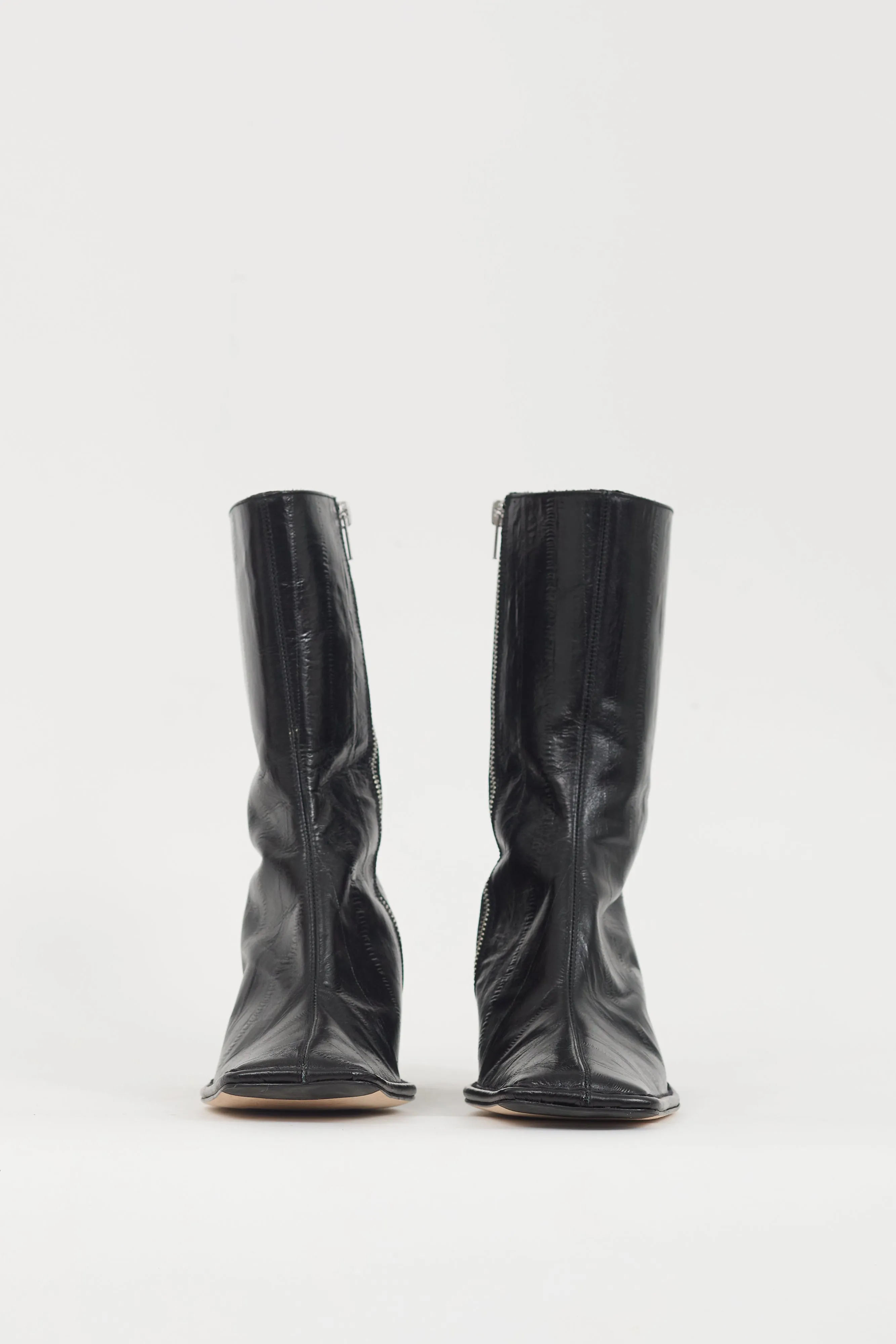 Black Leather Anitha Textured Boot