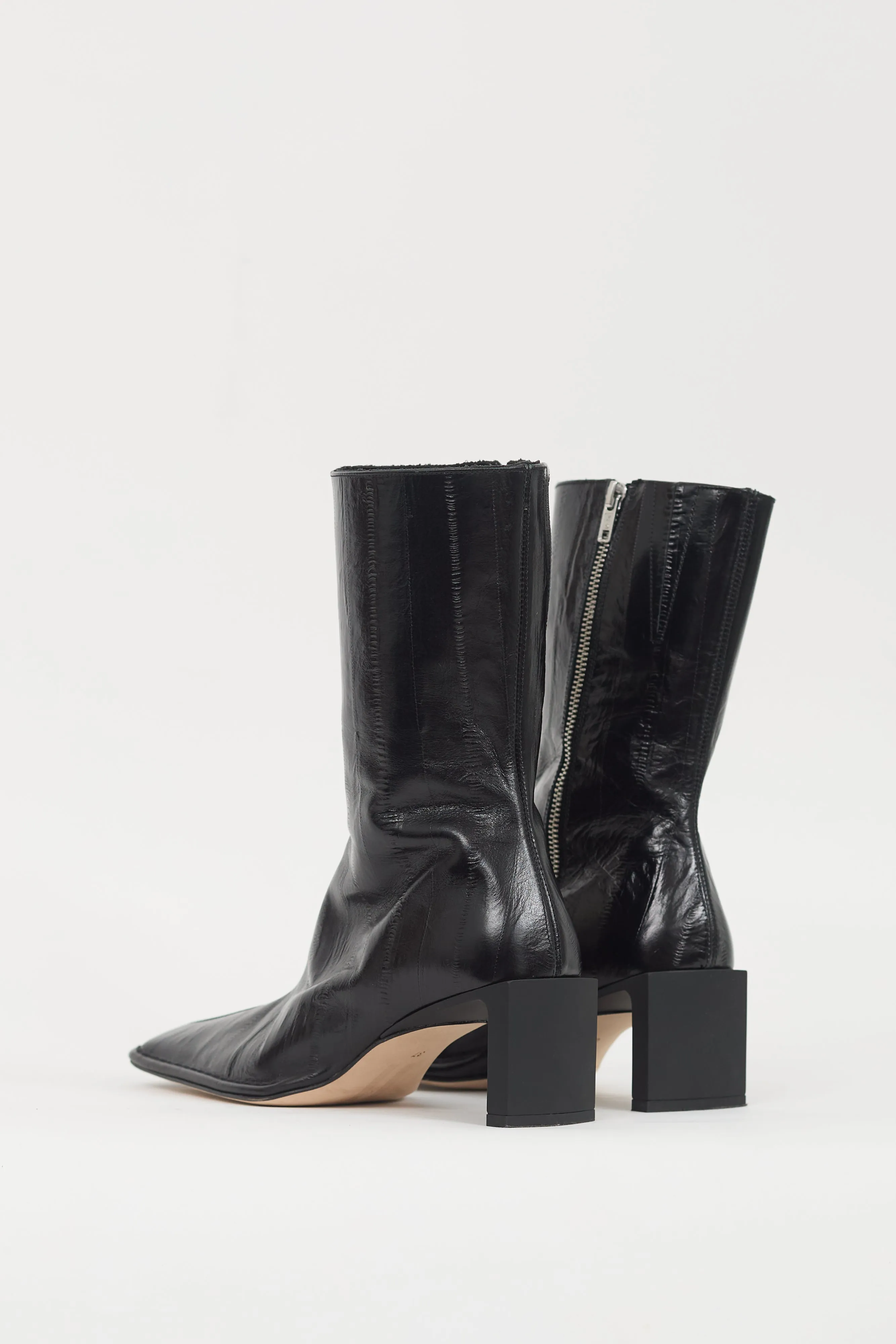 Black Leather Anitha Textured Boot