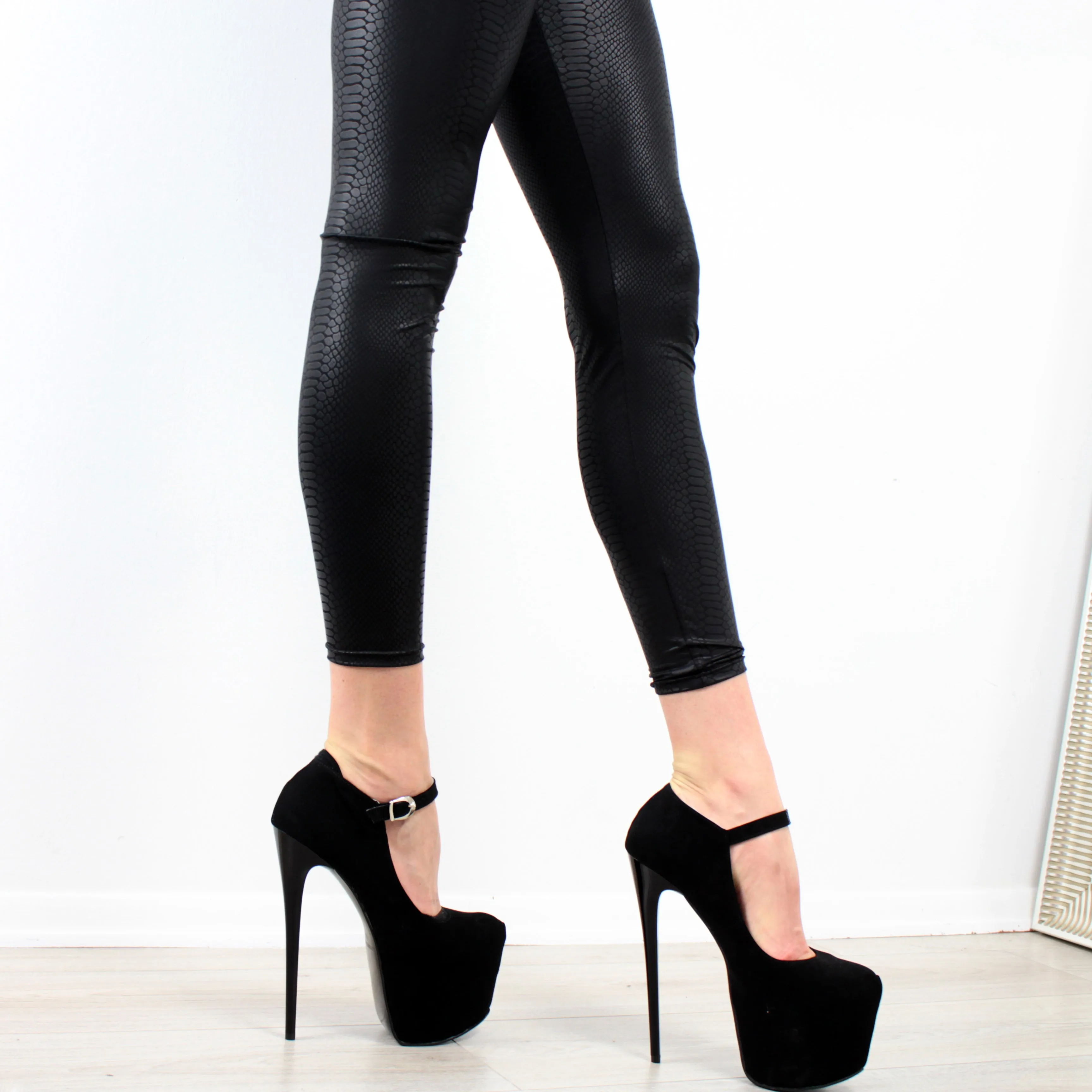 Black Suede Strap Pencil Heels