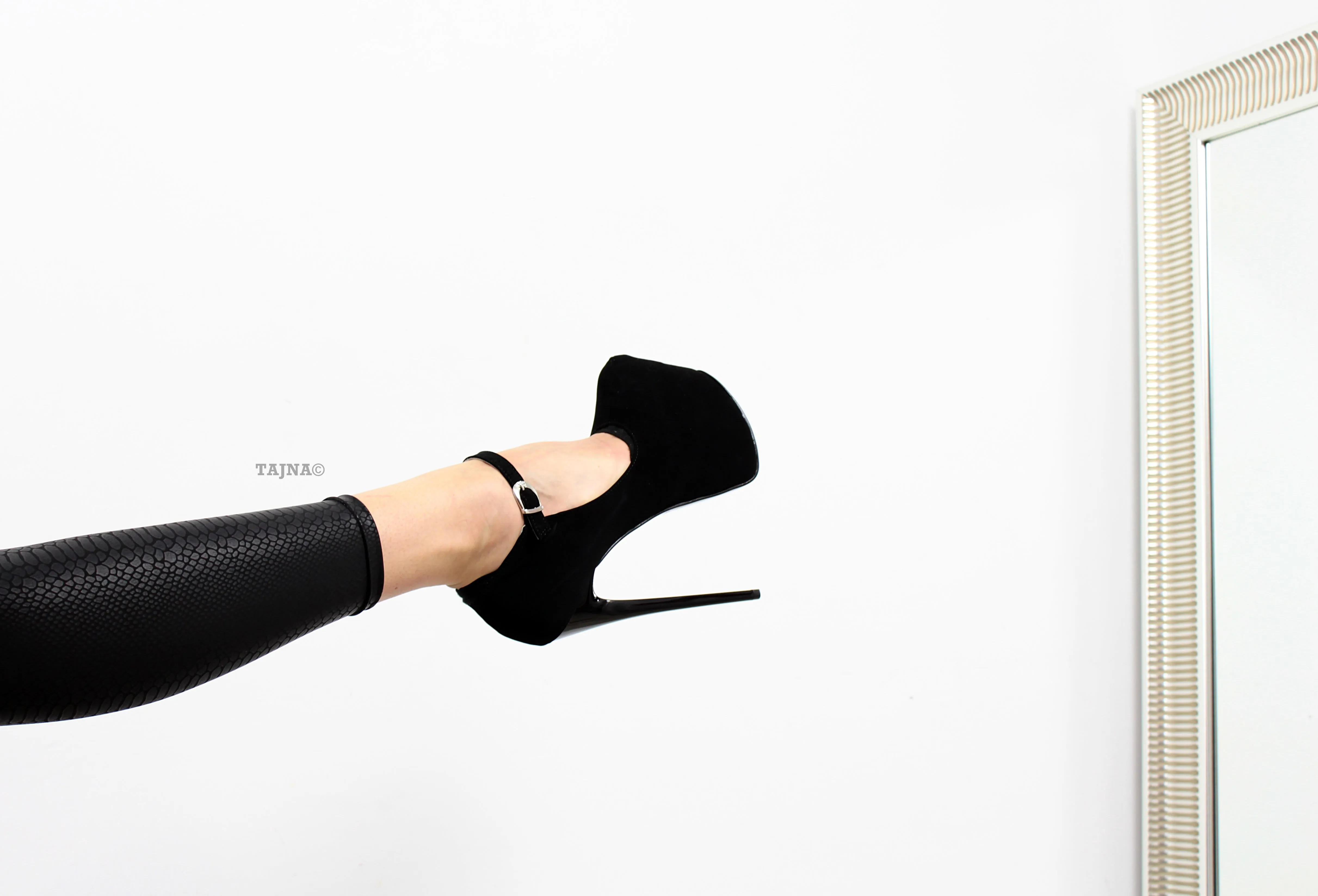 Black Suede Strap Pencil Heels