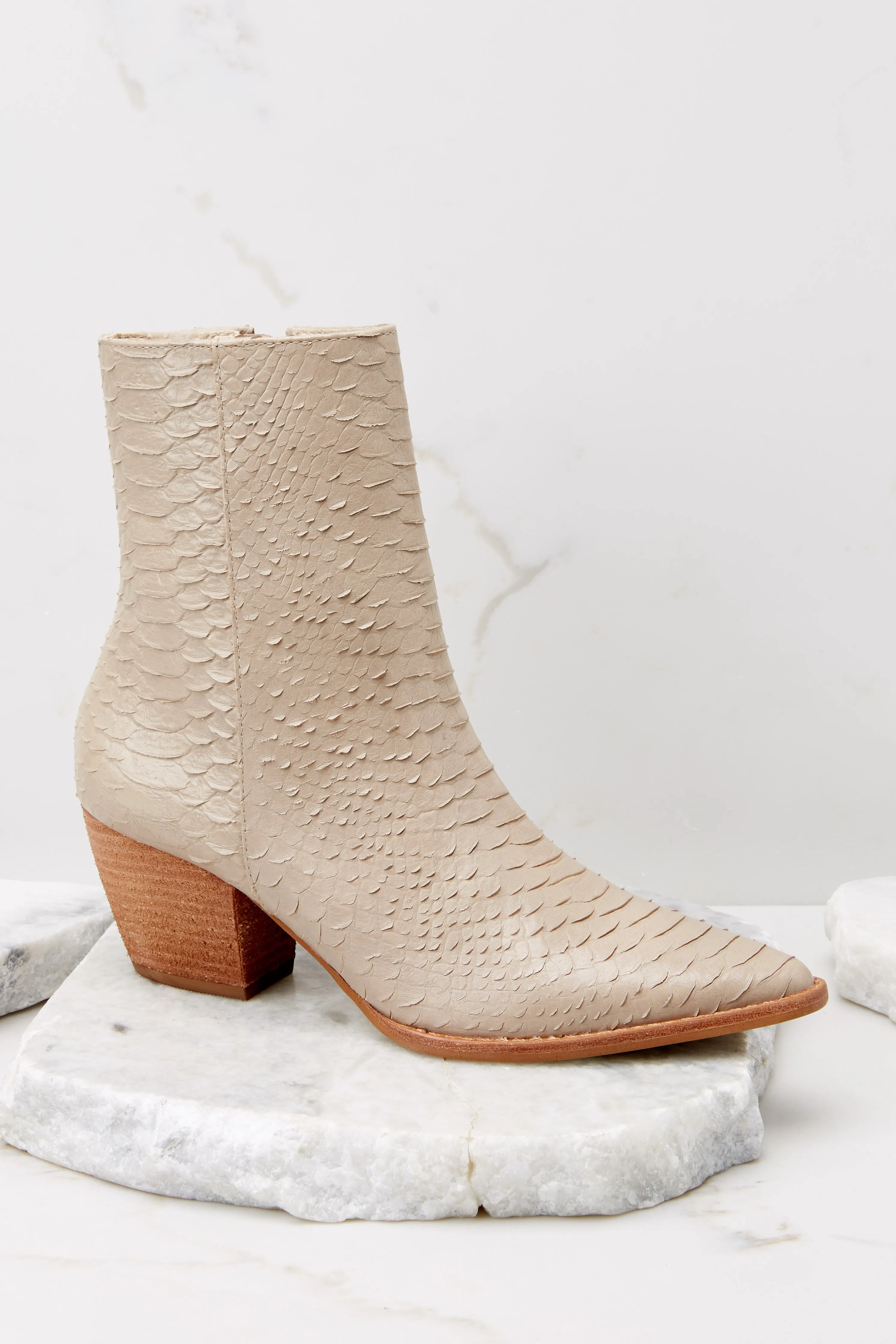 Caty Taupe Snake Ankle Boots