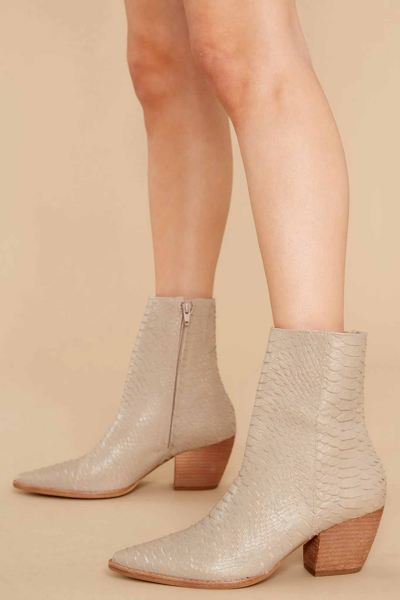 Caty Taupe Snake Ankle Boots