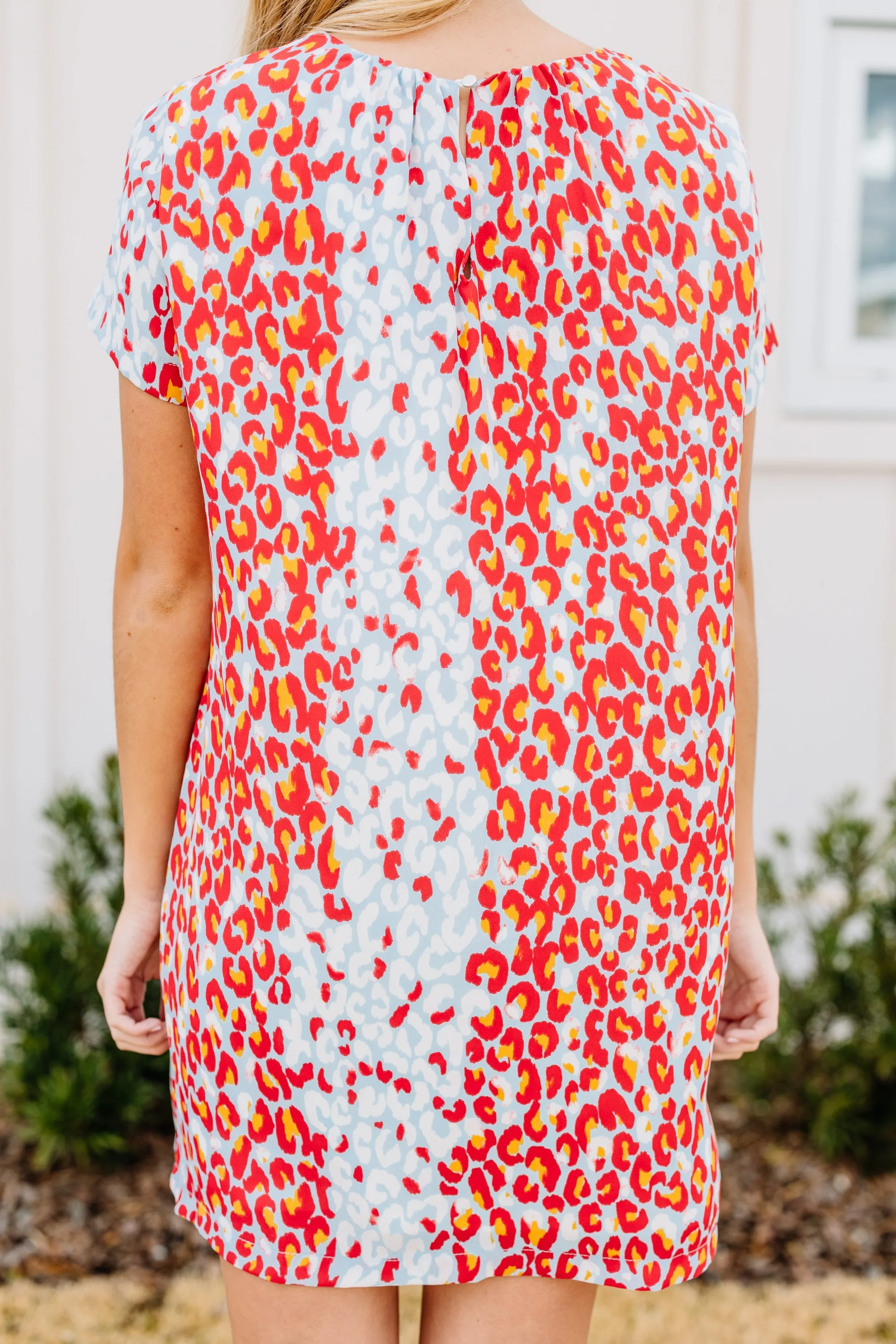 Clearly Bold Coral Pink Leopard Shift Dress
