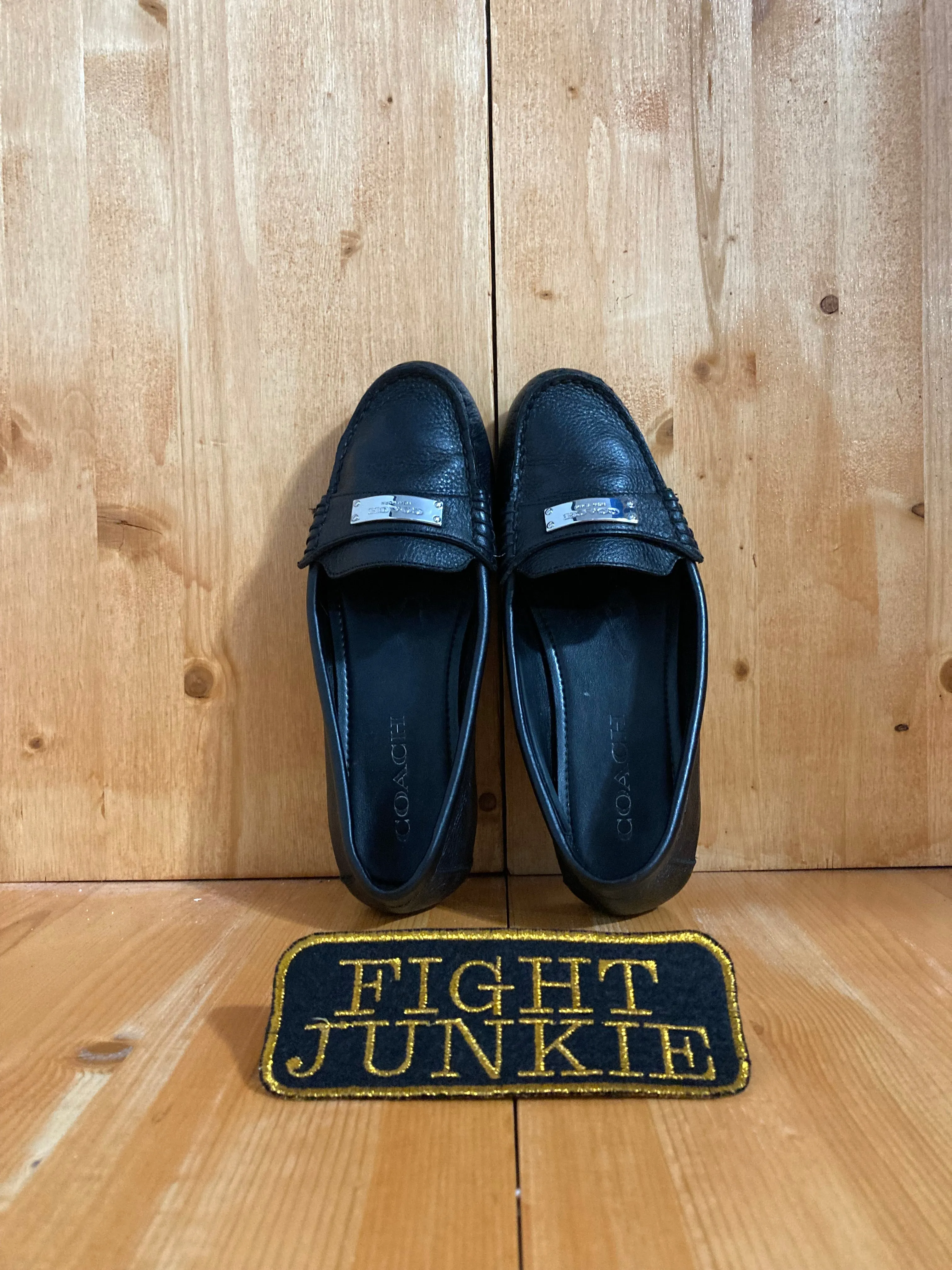 COACH FREDRICA Womens Size 6.5B Pebble Grain Leather Slip On Flats Loafers Triple Black G2229