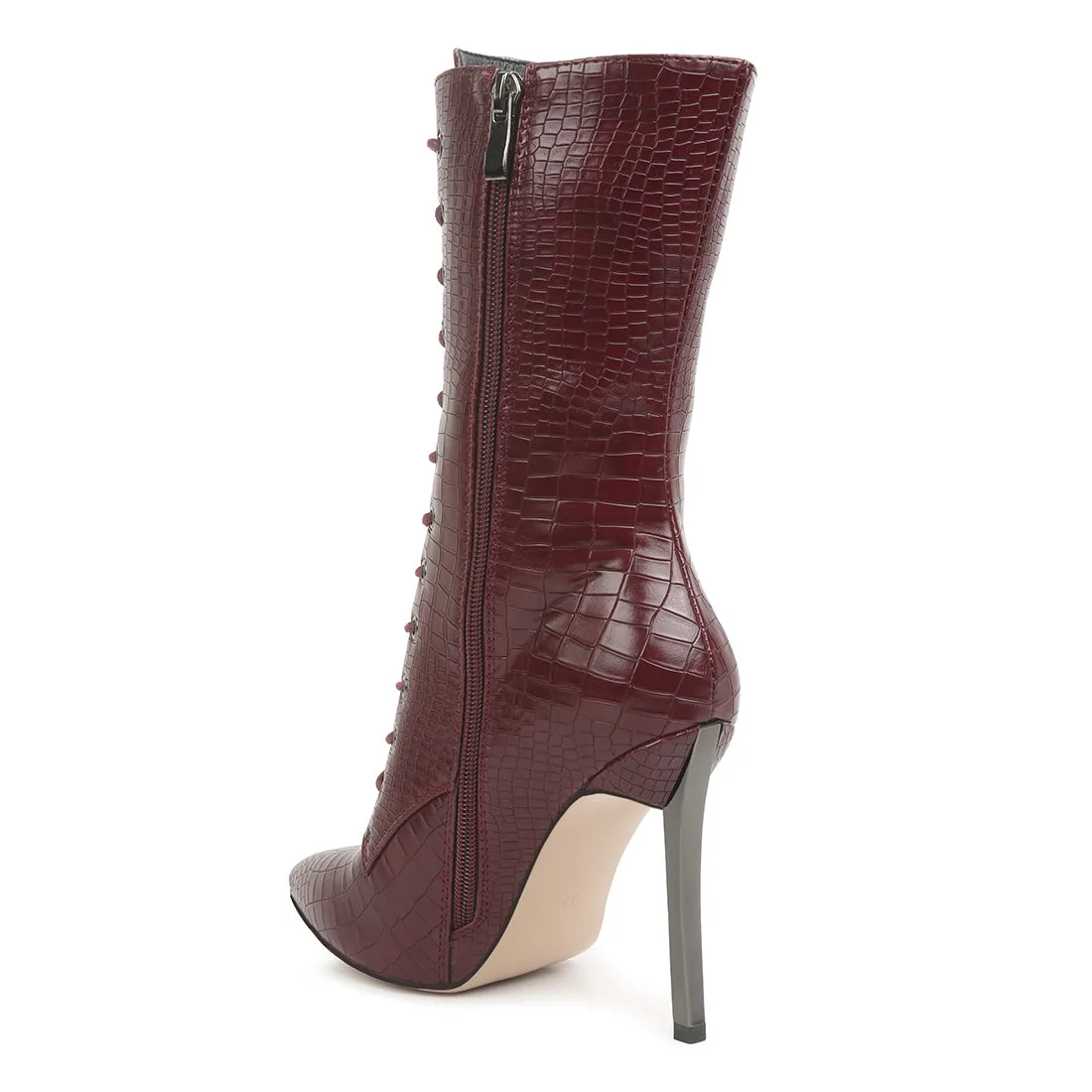 Croc Textured Over The Ankle Boots