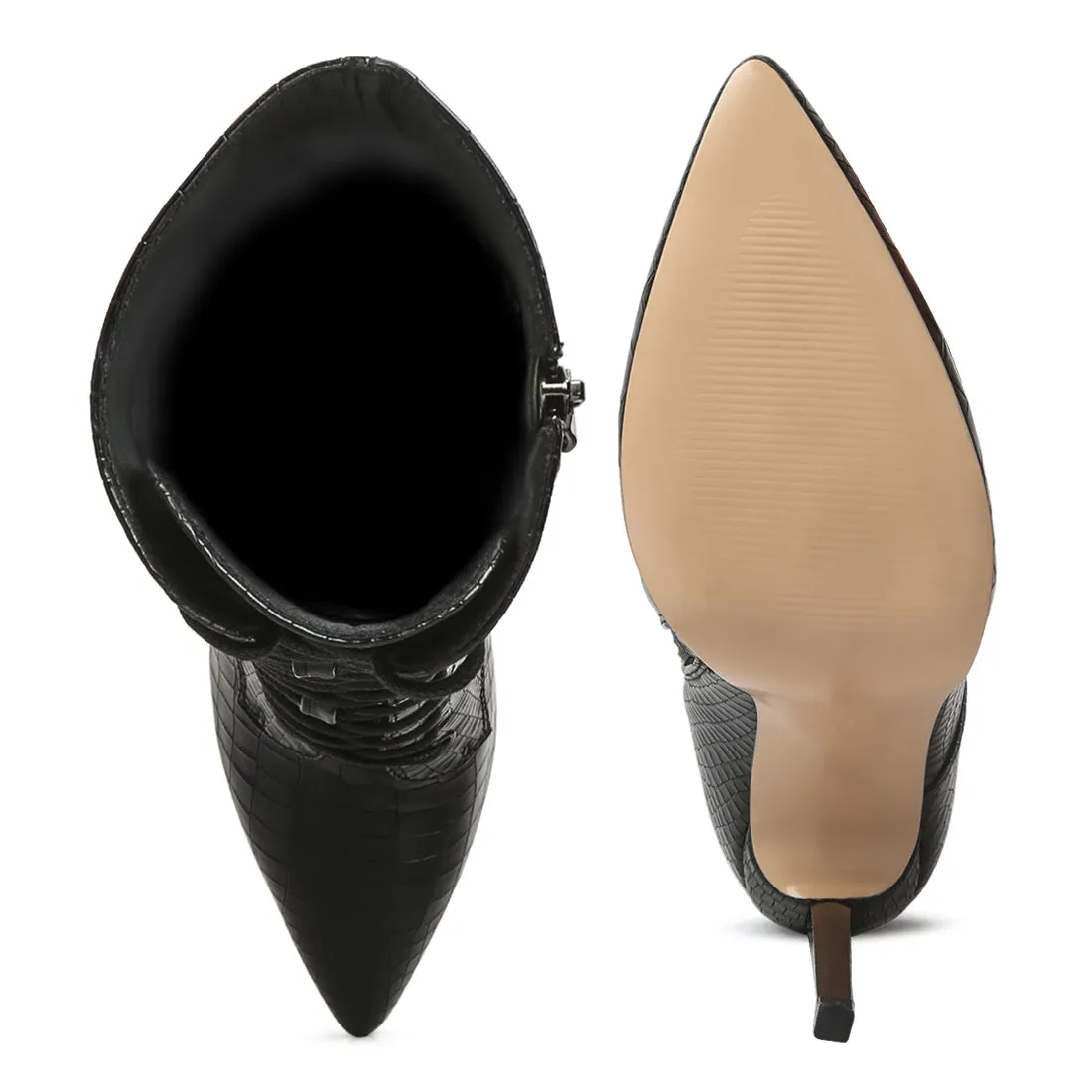 Croc Textured Over The Ankle Boots