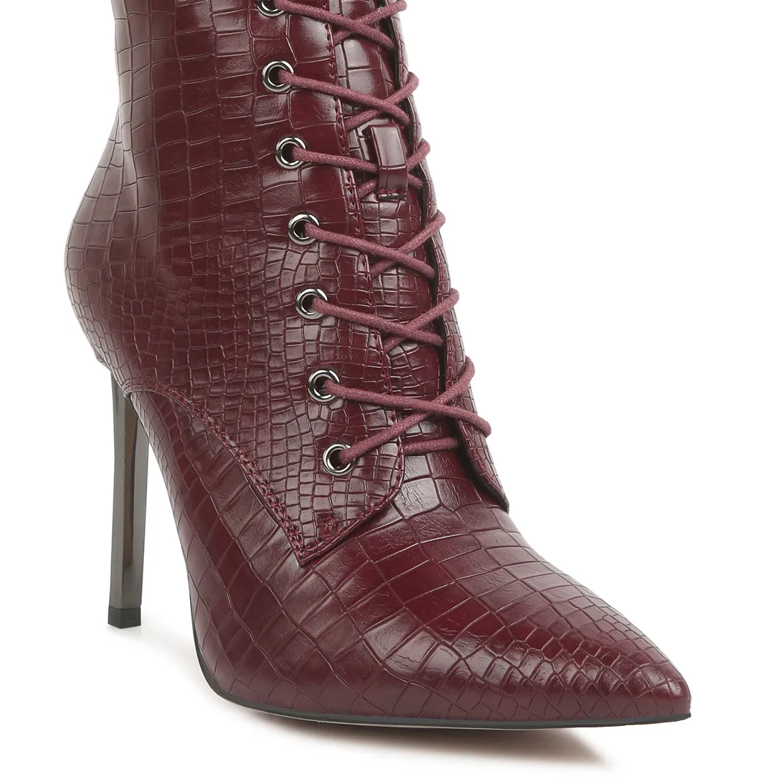 Croc Textured Over The Ankle Boots
