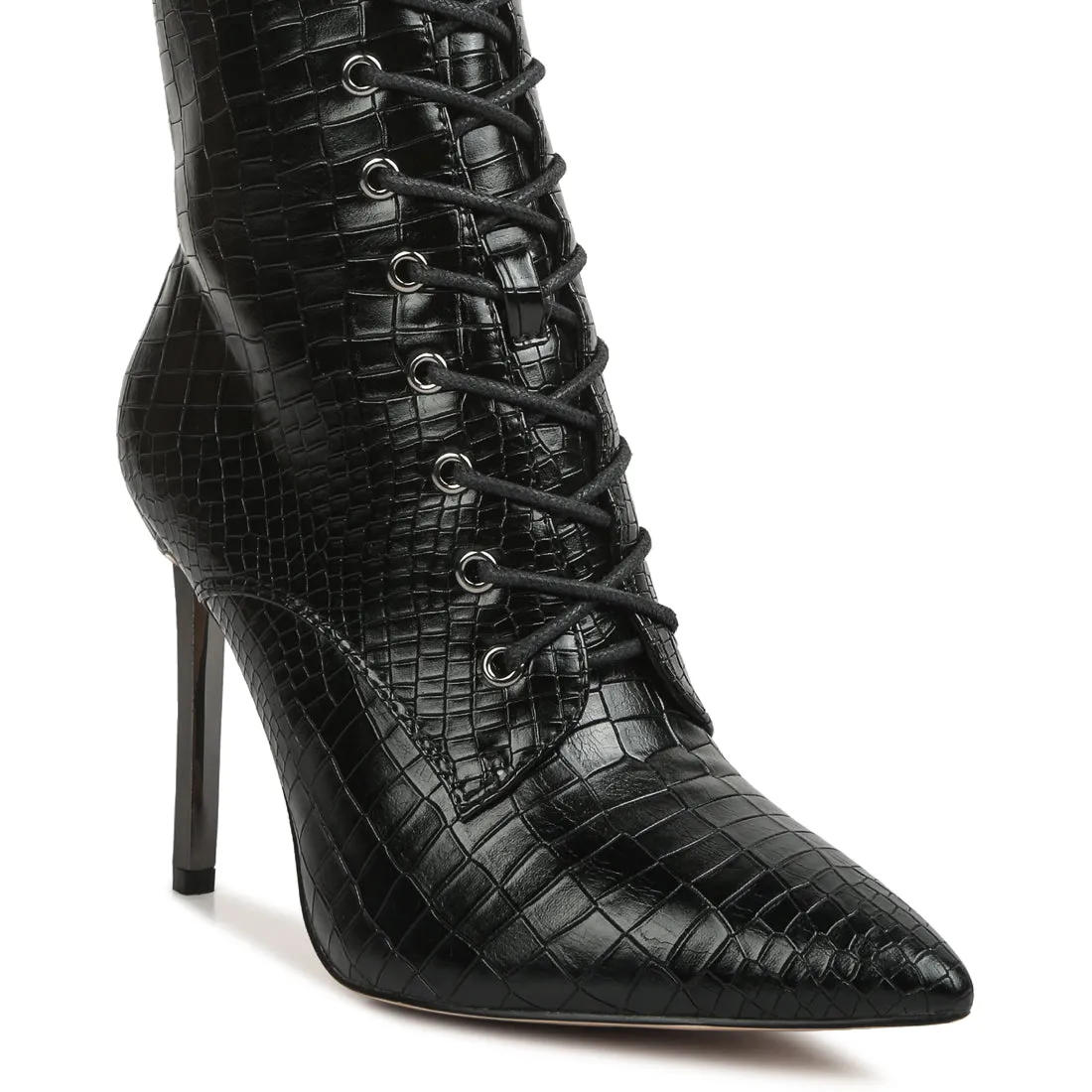 Croc Textured Over The Ankle Boots