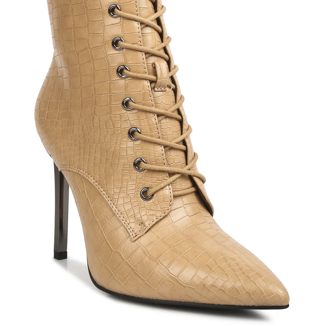 Croc Textured Over The Ankle Boots