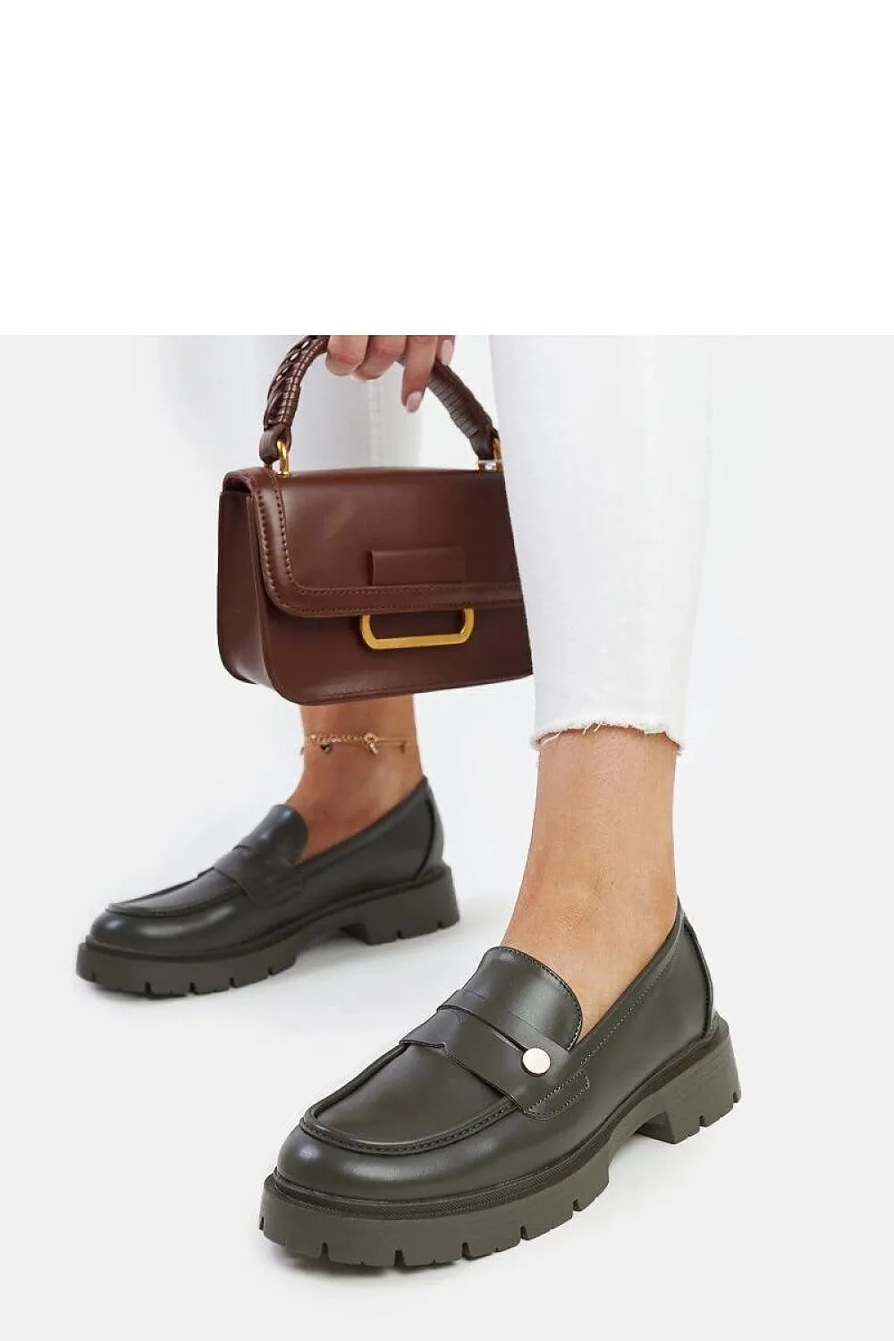 Dark green Eco leather moccasins