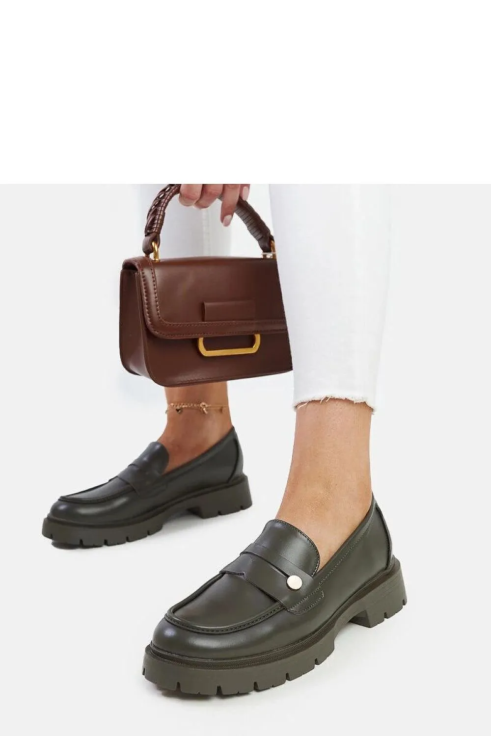 Dark green Eco leather moccasins