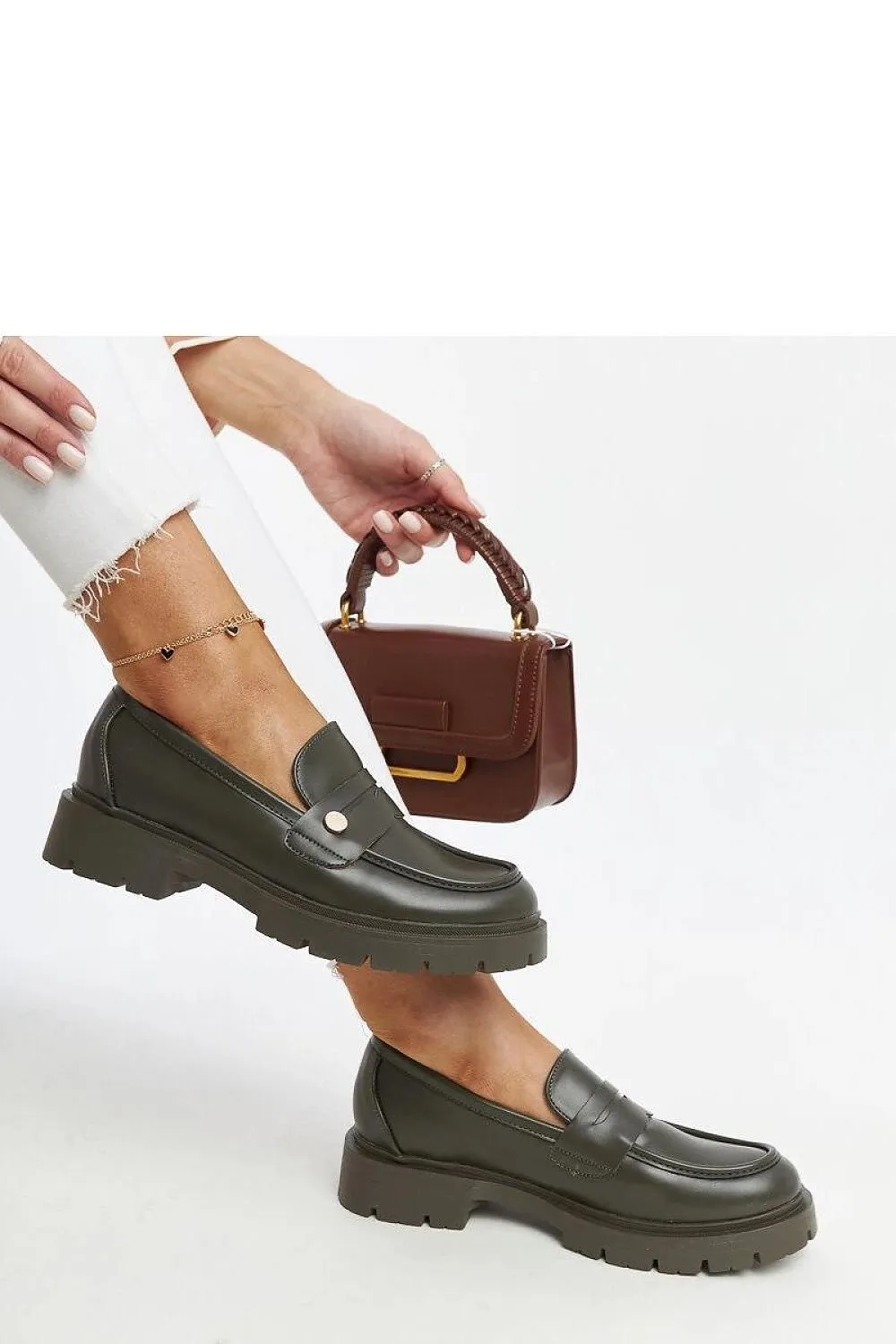 Dark green Eco leather moccasins