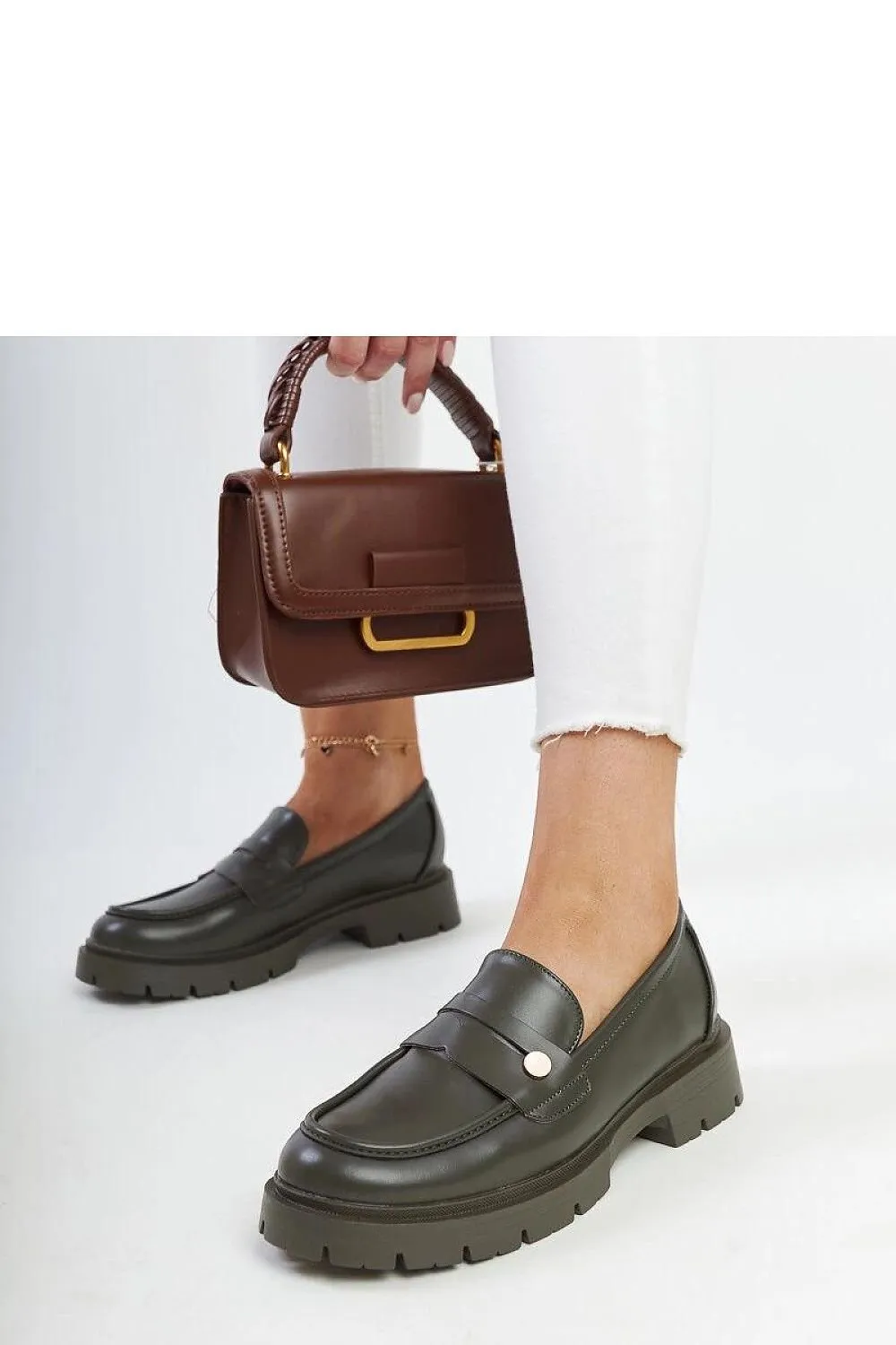 Dark green Eco leather moccasins