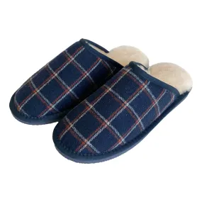 Deluxe Mens 'Michael' Sheepskin Slipper Mule - Navy Tartan