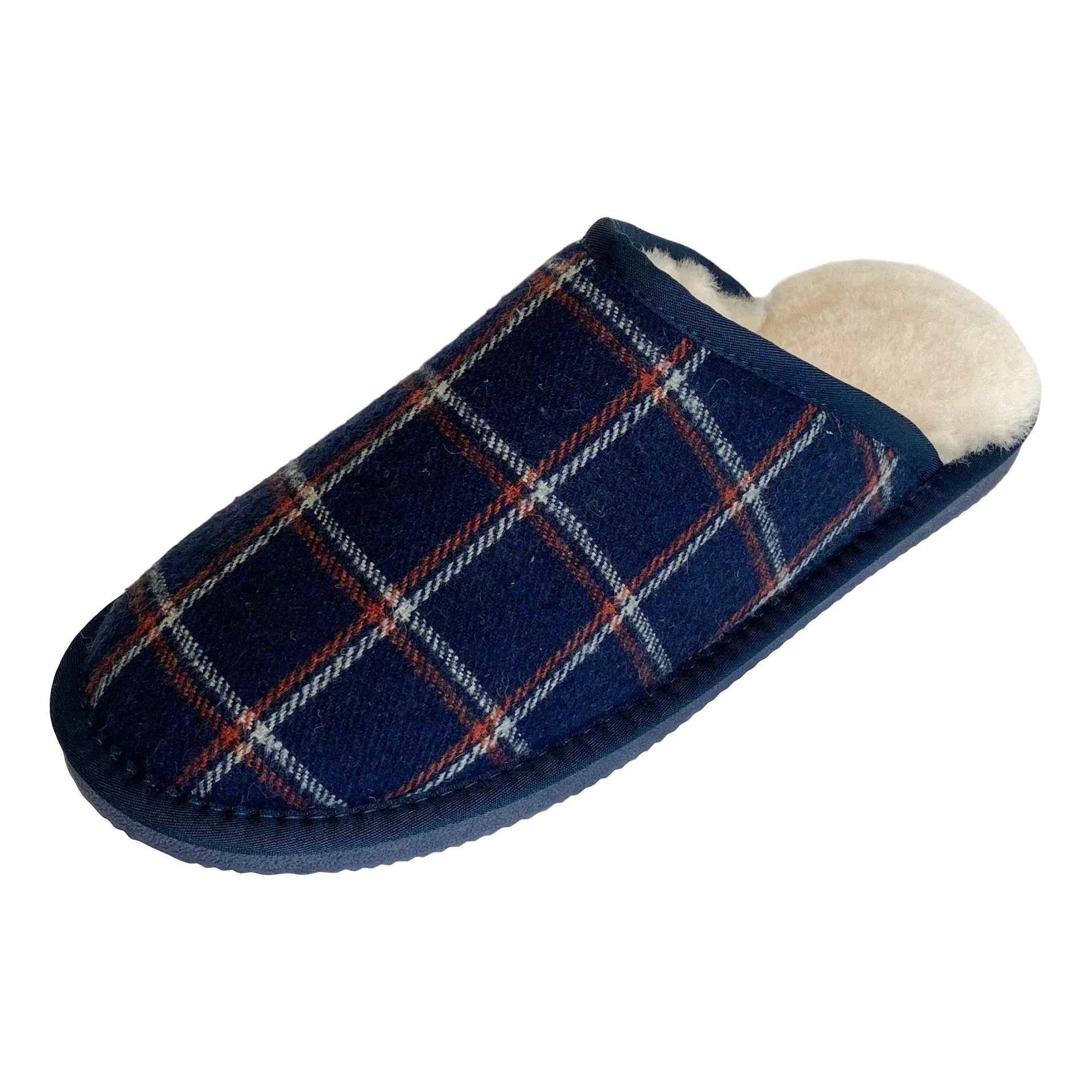 Deluxe Mens 'Michael' Sheepskin Slipper Mule - Navy Tartan