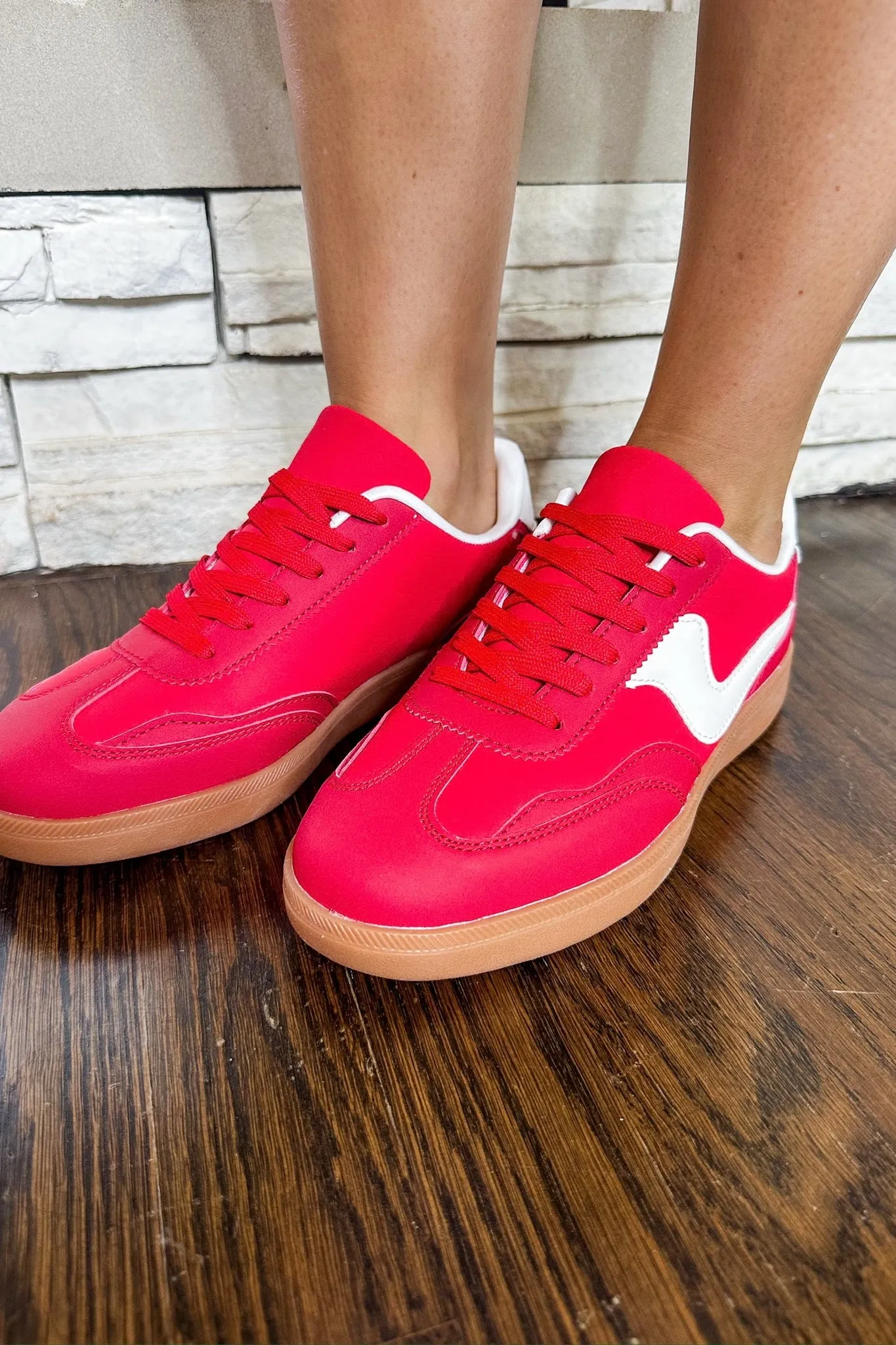 Designer Inspired Bold Red Vintage Sneaker
