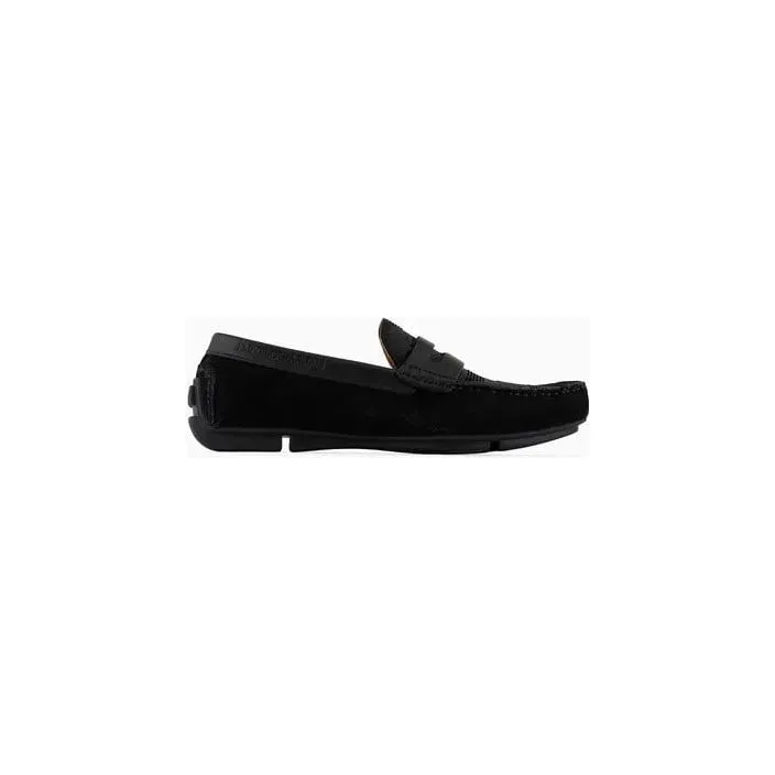 EMPORIO ARMANI MICRO-PERFORATED SUEDE DRIVING LOAFERS