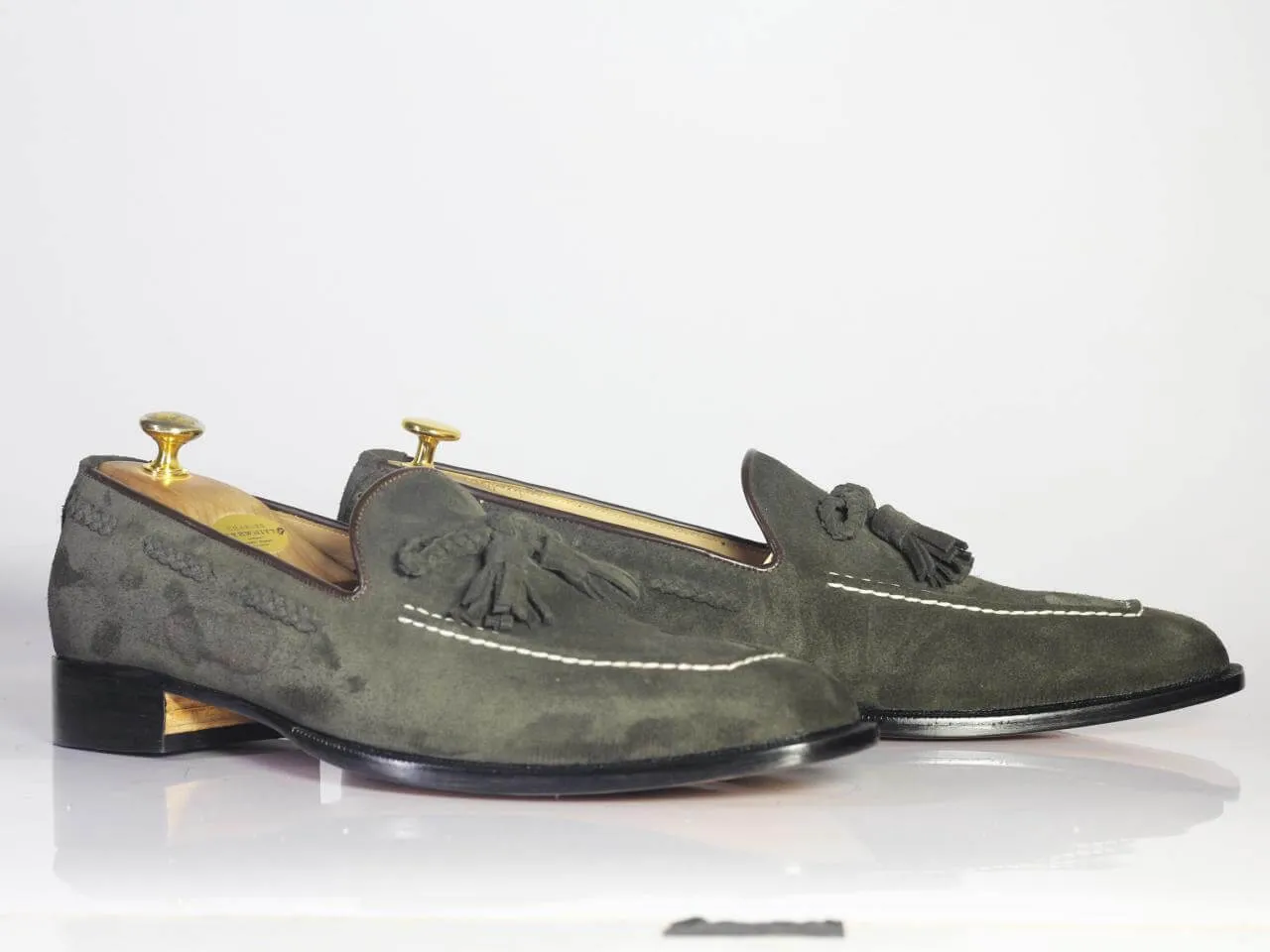 Handmade Men's Suede Tussles Loafer, Men Gray Tassel Moccasin Dress Shoes