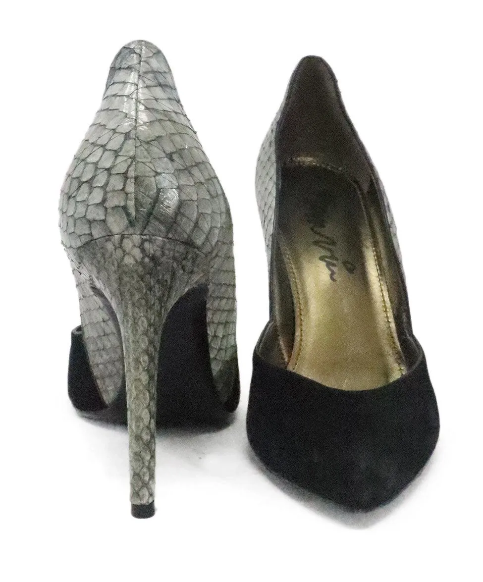 Lanvin Black Suede & Grey Snakeskin Heels sz 8